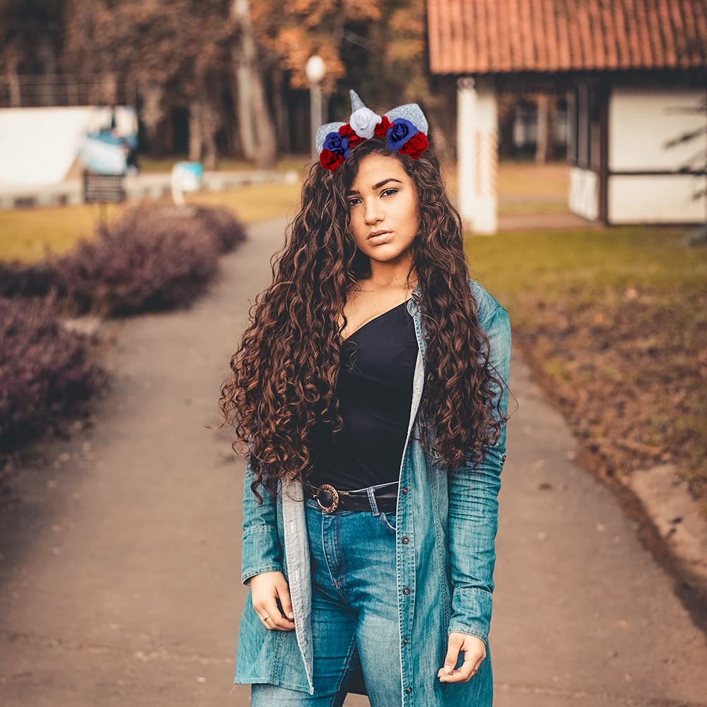 Madison Tyler Silver Glitter Unicorn Headband with Cat Ears | Women's Sparkly Party Hair Accessories for Independence Day, 4th of July, Cosplay & Festivals | Perfect for Costume Parties, Raves, and Holiday Celebrations