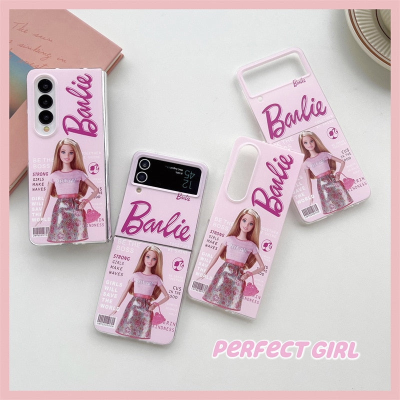 Kawaii Cute Barbie Protective Case for Samsung Galaxy Z Flip4 & Fold3 - Transparent Folding Screen Phone Cover - Perfect for Daily Use, Work & Travel