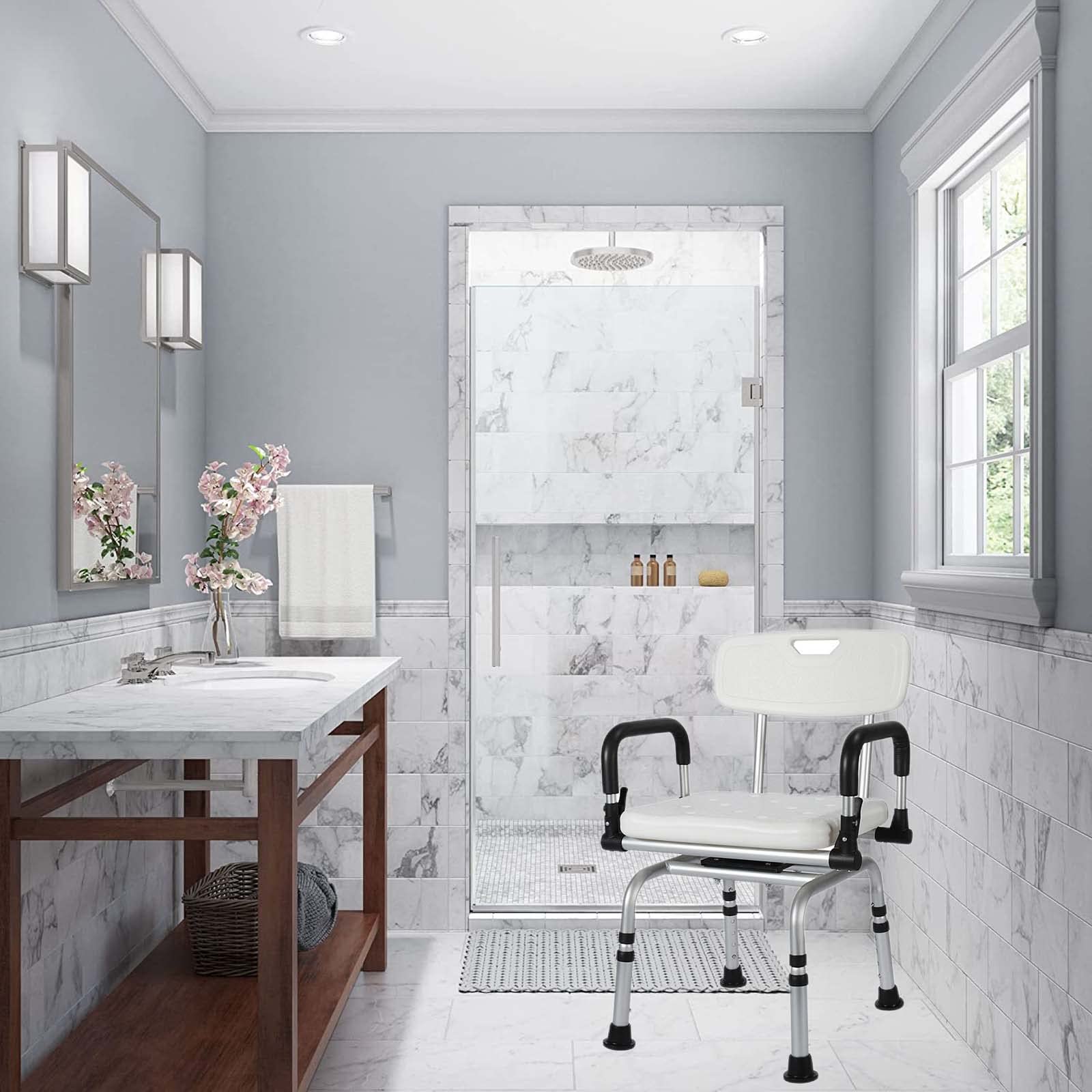 360° Swivel Shower Chair with Adjustable Height & Liftable Armrests - Bath Safety Seat for Elderly & Adults - Non-Slip Bathtub Stool for Seniors Mobility - Ideal for Bathroom Safety, Post-Surgery Recovery & Accessible Showering