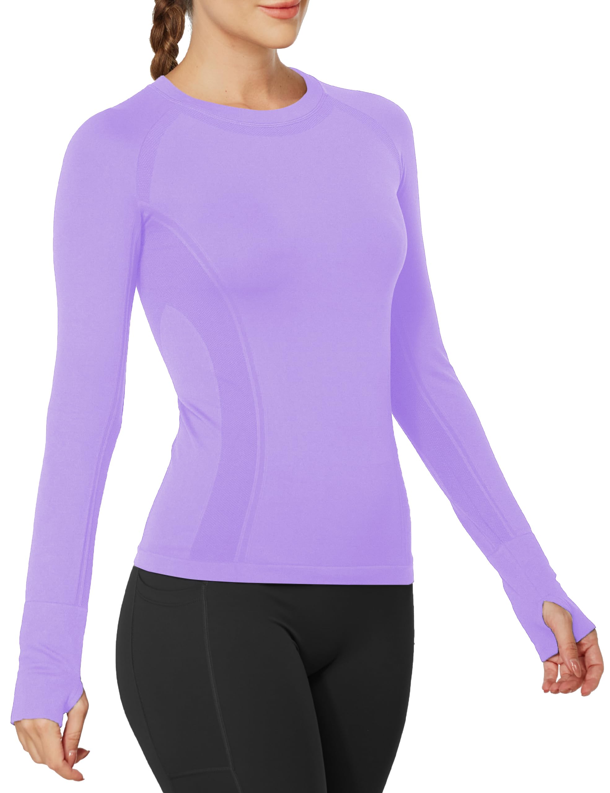 MathCat Women's Long Sleeve Workout Shirts - Quick Dry Athletic Tops & Seamless Yoga Shirts for Gym, Running & Fitness Training