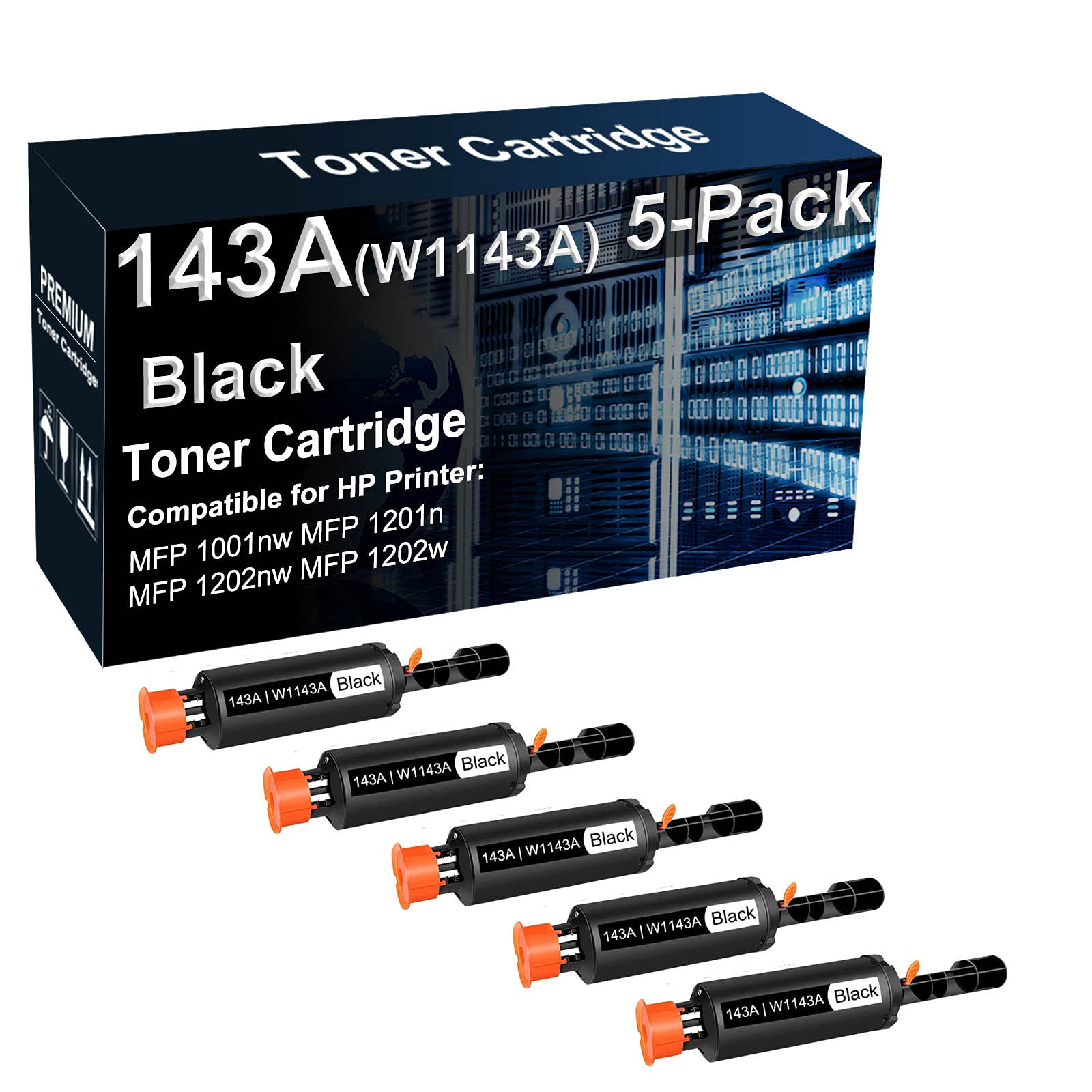 5-Pack High Capacity 143A/W1143A Compatible Toner Cartridge for HP LaserJet MFP 1201n/1202w/1202nw/1001nw Printers - Black | Ideal for Office & Home Printing, Business Documents & School Projects