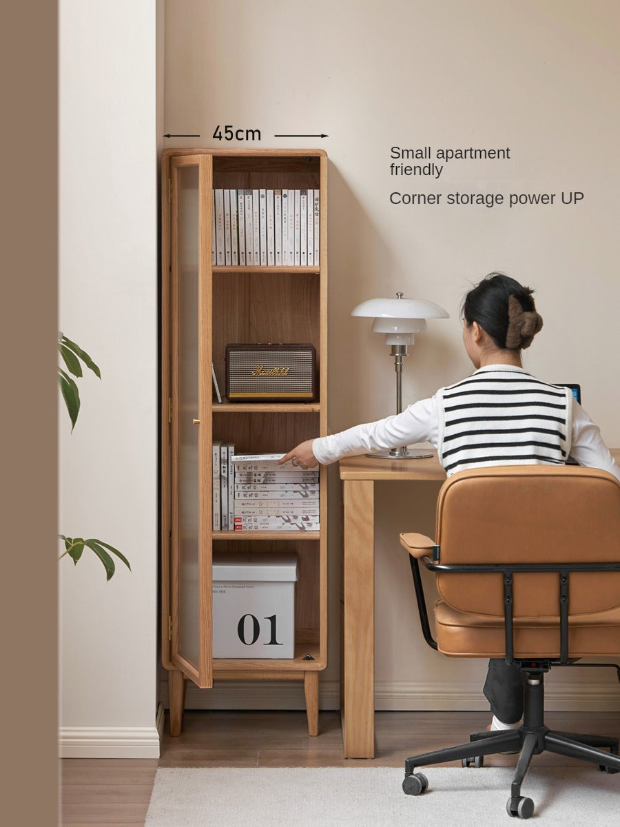 Solid Oak Wood Side Cabinet - Small Bookcase with Adjustable Shelves for Living Room, Bedroom, or Office Storage | Rustic Home Decor Furniture