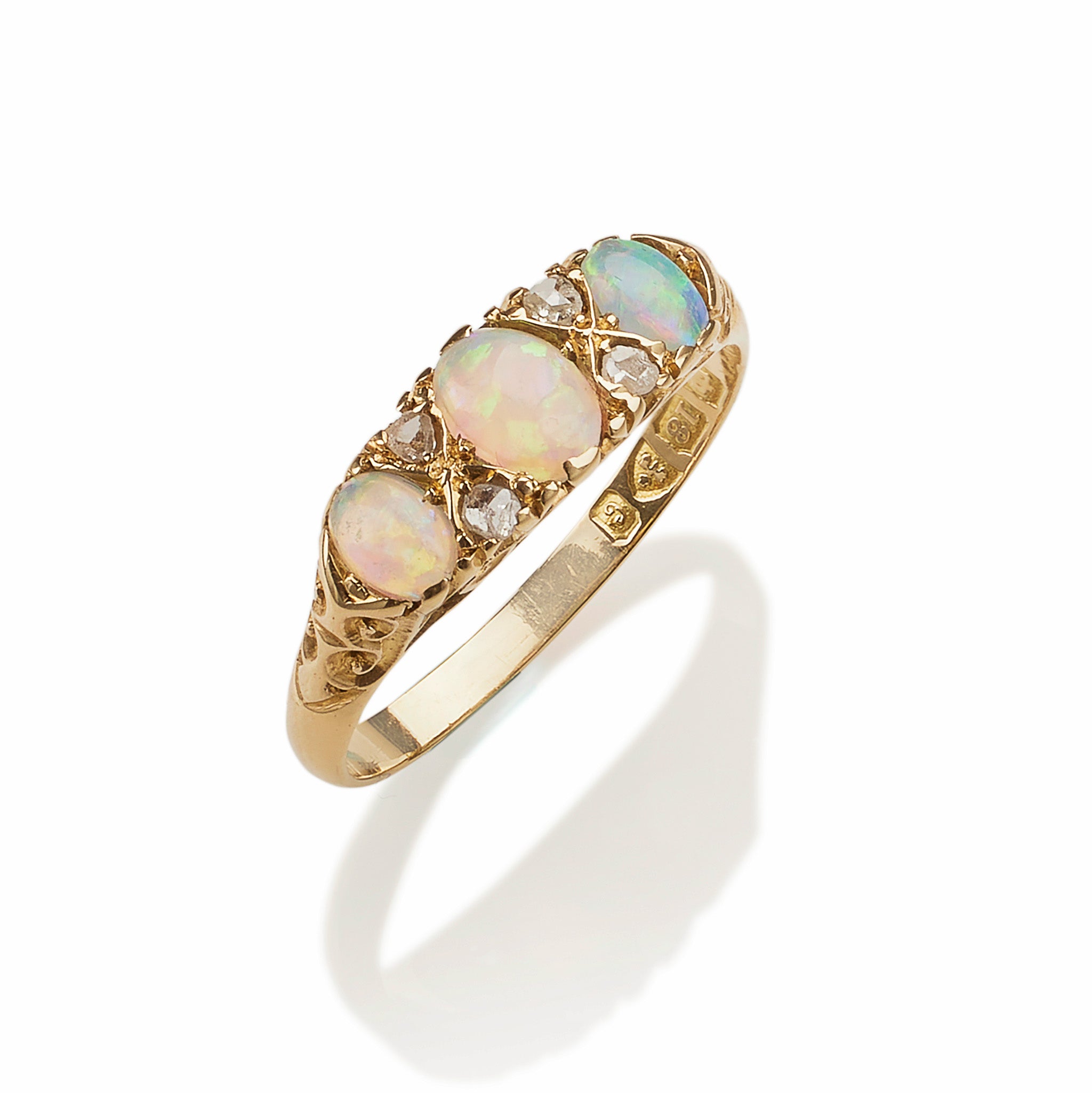 Exquisite English Precious Opal & Rose Cut Diamond Ring - Elegant Jewelry for Weddings, Anniversaries & Special Occasions
