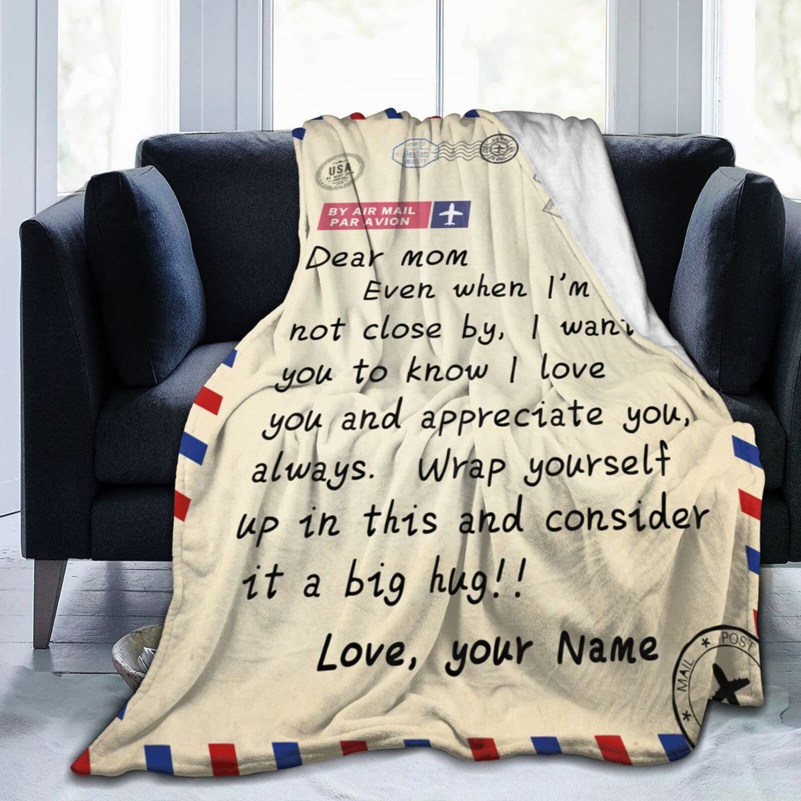 **Personalized Custom Blanket for Mom - Heartwarming Gift from Daughter or Son - Soft Letter Throw Blanket for Couch, Bed & Sofa - Perfect for Mother's Day, Birthday & Cozy Family Moments**