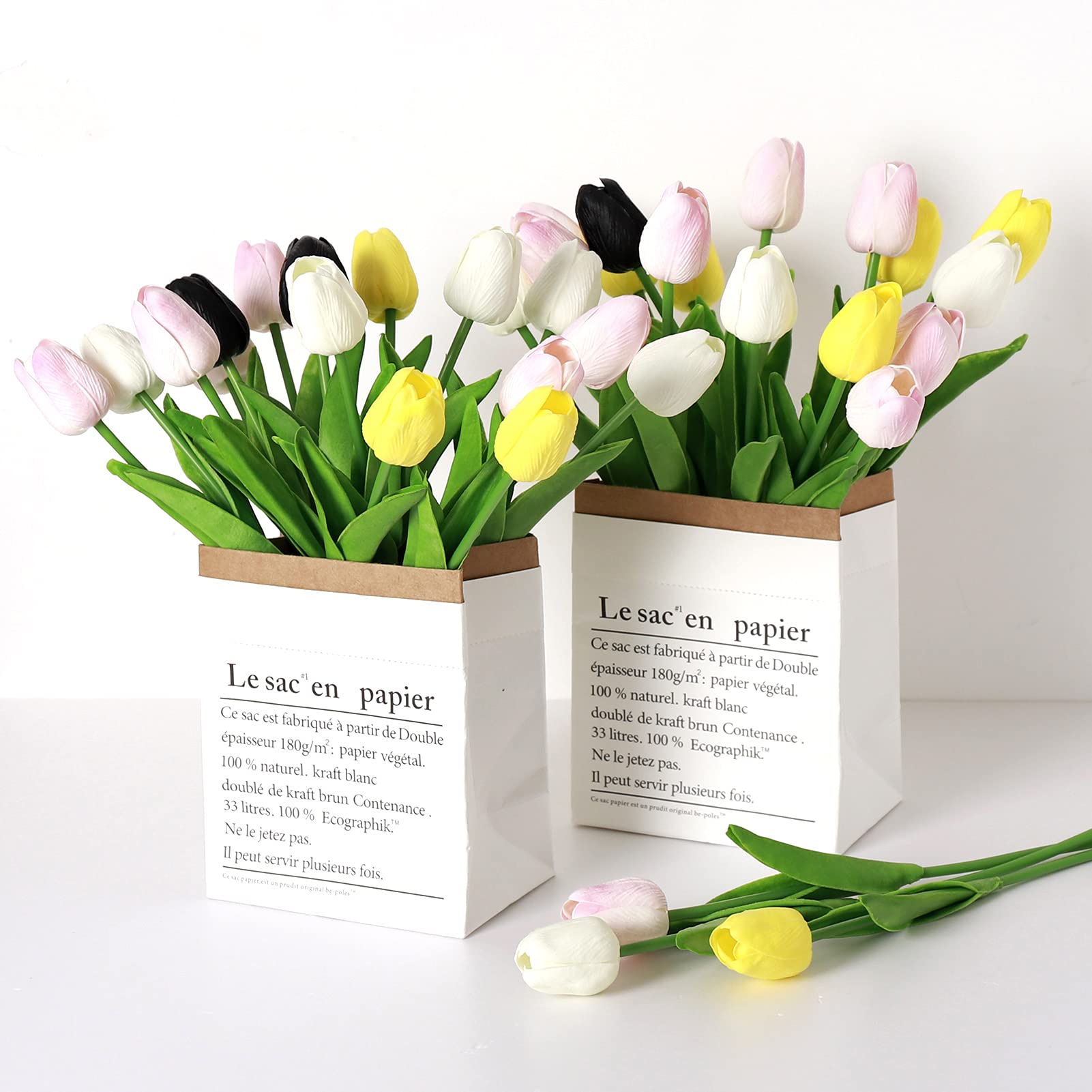 20 Pcs Real Touch Yellow Artificial Tulips - PU Faux Flowers Bouquet for Home, Office, Wedding & Party Decor | Perfect for Centerpieces, Tablescapes & DIY Floral Arrangements