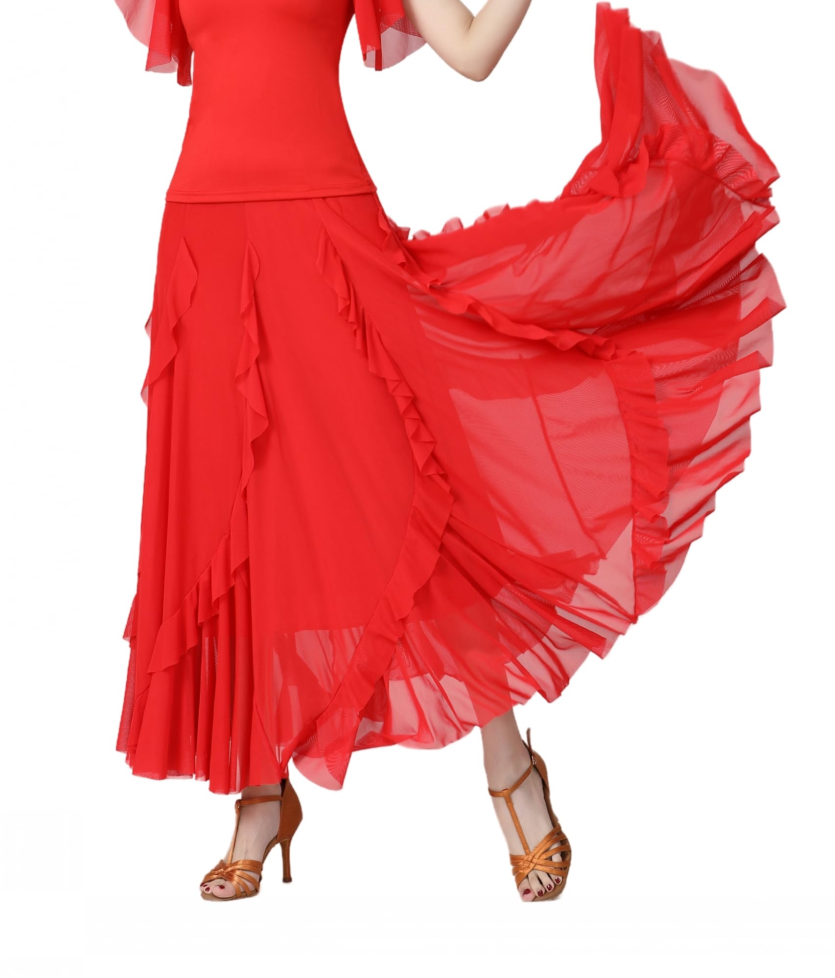 CISMARK Mesh Elegant Ballroom Latin Dance Party Long Swing Belly Dance Skirt for Women - Perfect for Performances, Social Events, and Dance Classes