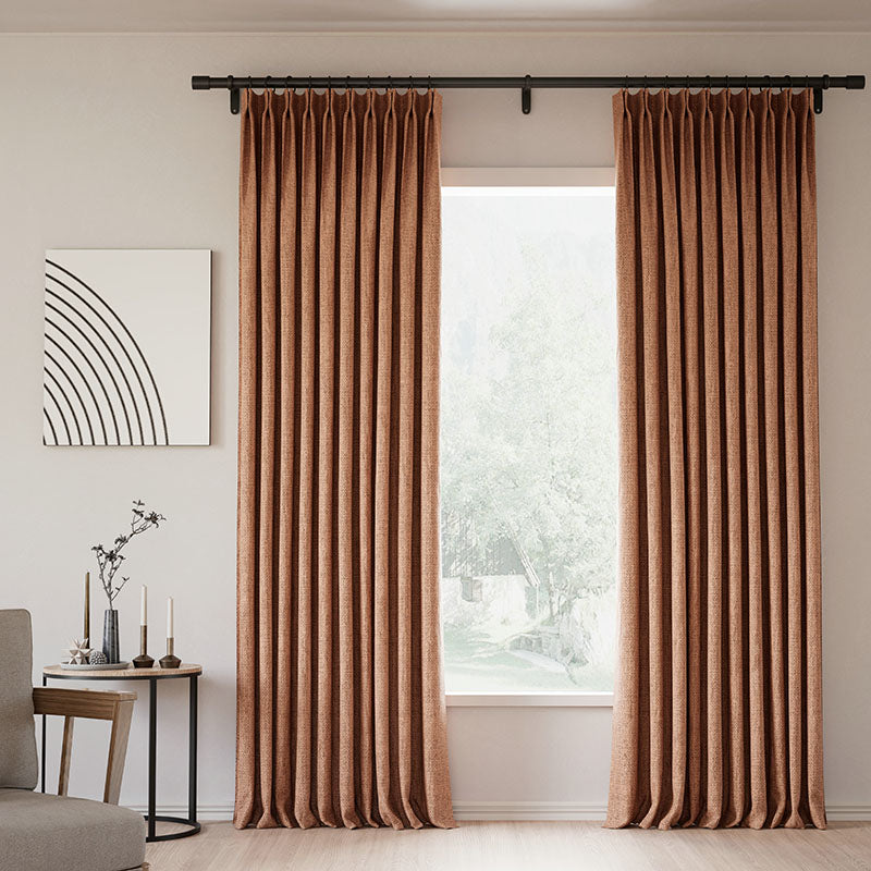 Pinch Pleated Blackout Curtains - 100% Linen Thermal Insulated Drapes for Bedroom & Living Room | Modern Custom Window Treatments in Natural Burlywood Birch Color | Noise Reducing & Light Blocking for Better Sleep