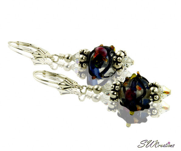 Handmade Lavender Crystal Beaded Earrings for Women - Boho Chic Lampwork Jewelry - Perfect for Weddings, Parties & Everyday Wear