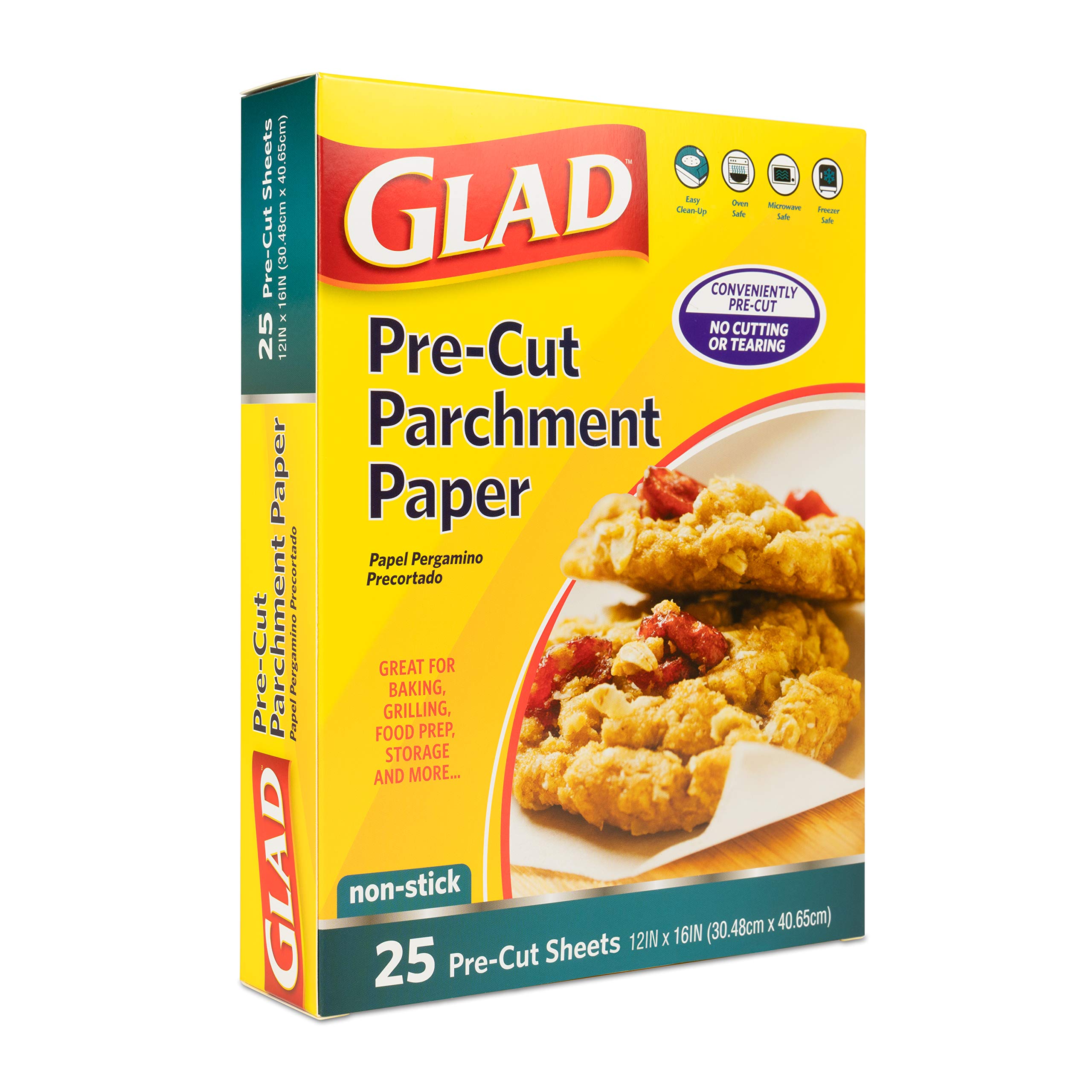Glad Pre-Cut Parchment Paper for Baking - 25 Count White Baking Sheets | Non-Stick, Oven Safe for Cookies, Cakes & Roasting | Perfect for Food Prep, Storage & Everyday Kitchen Use