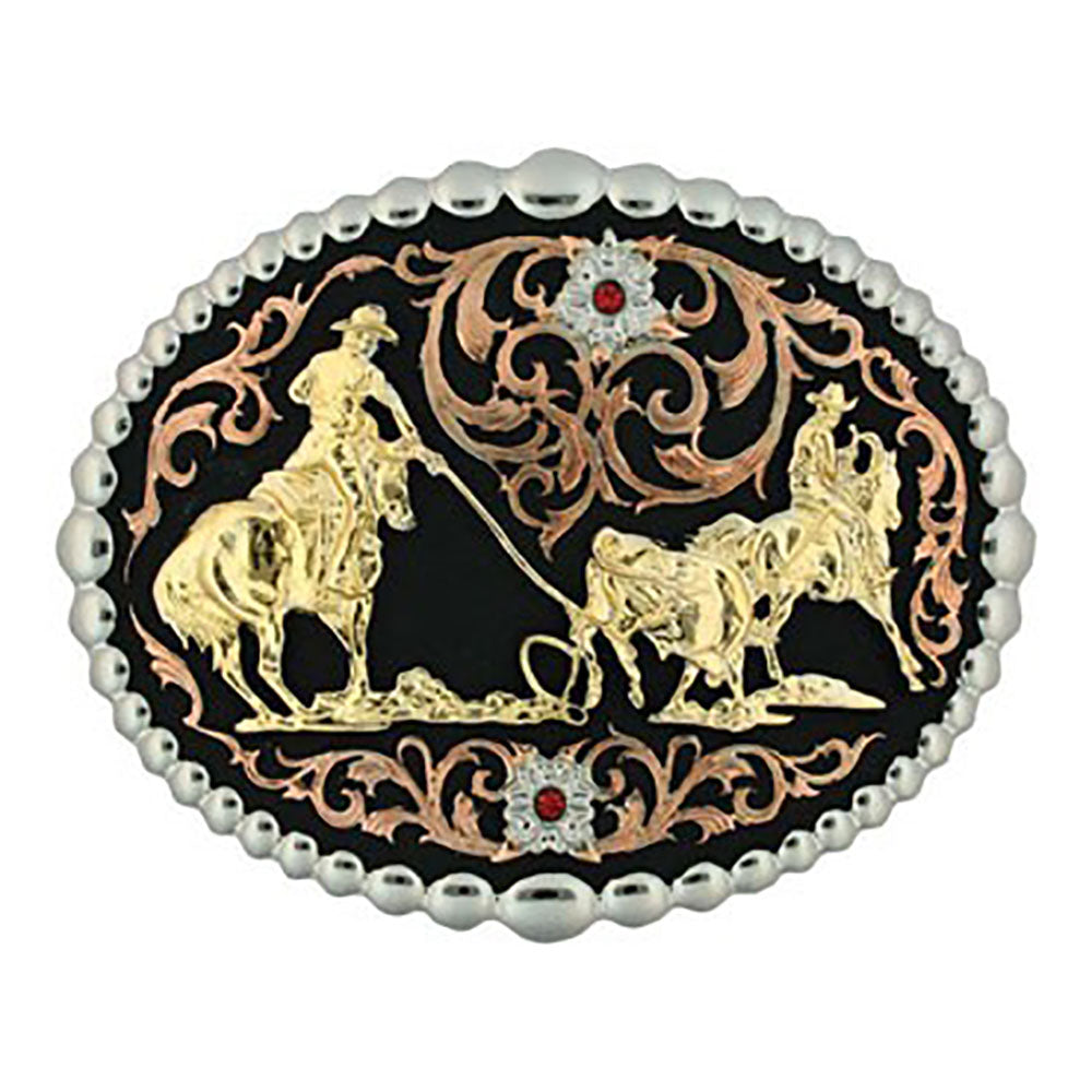 Tri Color Team Roper Attitude Belt Buckle - Western Cowboy Rodeo Style for Men & Women - Perfect for Rodeo Events, Country Concerts & Western Fashion