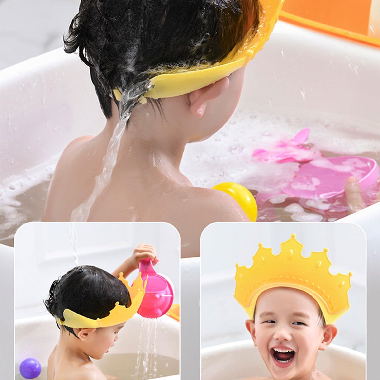 **Adjustable Baby Shower Cap with Crown - Waterproof Swim Cap for Kids & Babies - Eye, Ear & Head Protection for Bathing, Swimming & Hair Washing**