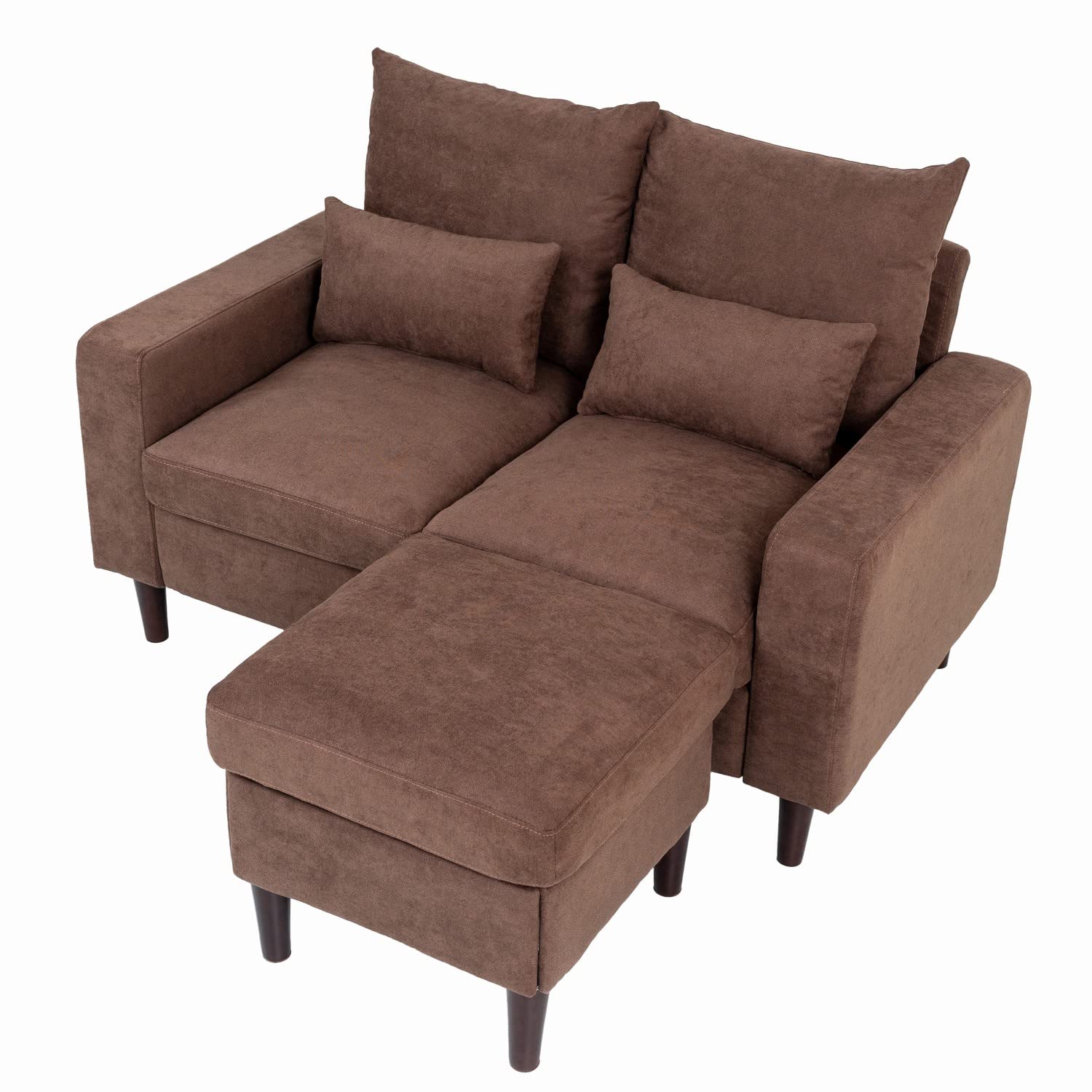 Panana 2-Seater Loveseat Sectional Sofa Couch with Convertible Ottoman Footstool - Brown Modern Apartment Furniture Set for Living Room, Small Space & Studio Decor