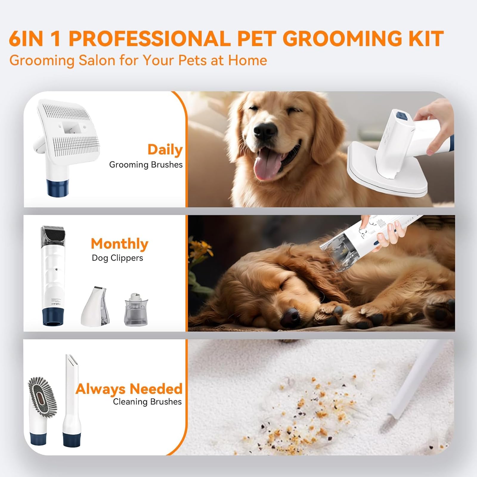 Professional Dog Grooming Vacuum Kit with 1.5L Dust Cup & 6 Tools - 11000Pa Pet Hair Vacuum for Shedding, Nail Trimmer Grinder - Perfect for Home Cleaning & Pet Grooming Salon Use