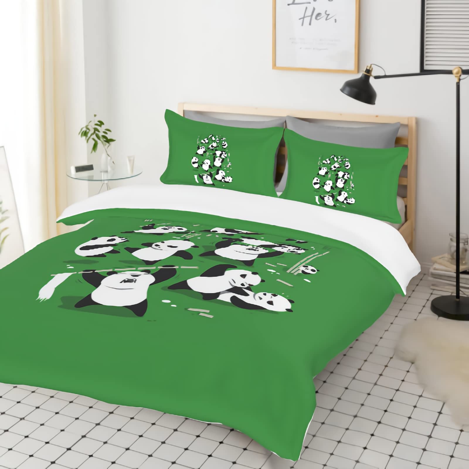 GREDBH Queen Panda Duvet Cover Set - 3 Piece Cute Cartoon Panda Bedding with 2 Pillowcases | 100% Soft Microfiber | Perfect for Kids' Rooms, Teen Bedrooms & Panda-Themed Decor