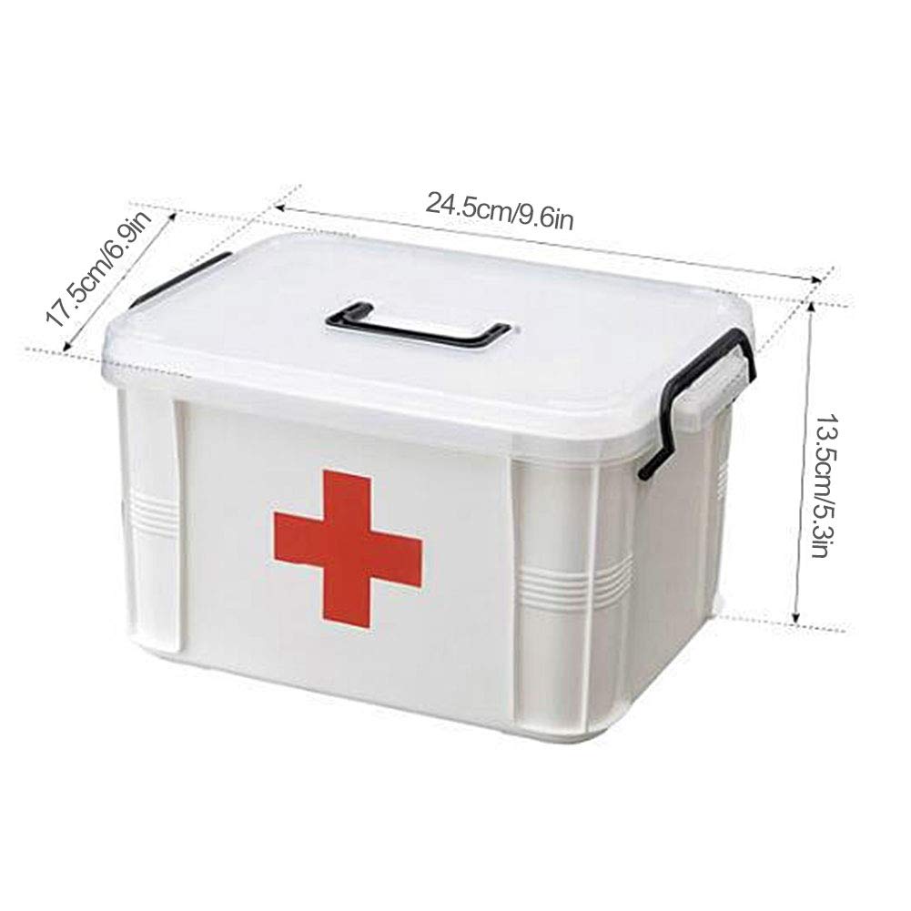 BSTCAR Portable Lockable Medicine Storage Box - Plastic Multi-Layer First Aid Kit Container for Home, Travel & Emergency Use - White