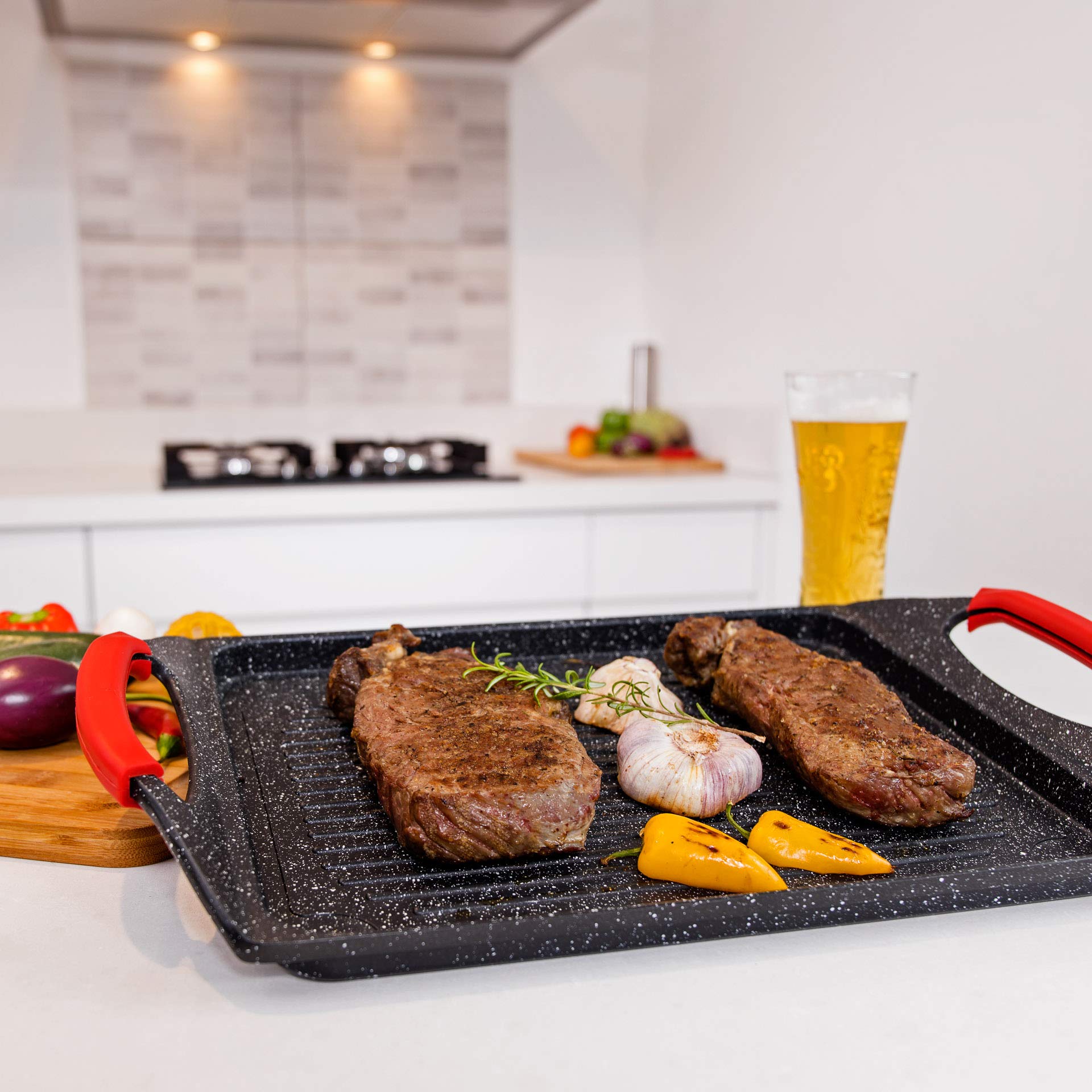 18x10.5 Inch Non-Stick Aluminum Griddle Pan for Stove Top - Rectangle BBQ Grill Pan for Indoor Cooking, Perfect for Fish, Vegetables & Steak - Induction Compatible Flat Top Griddle for Kitchen & Outdoor Use