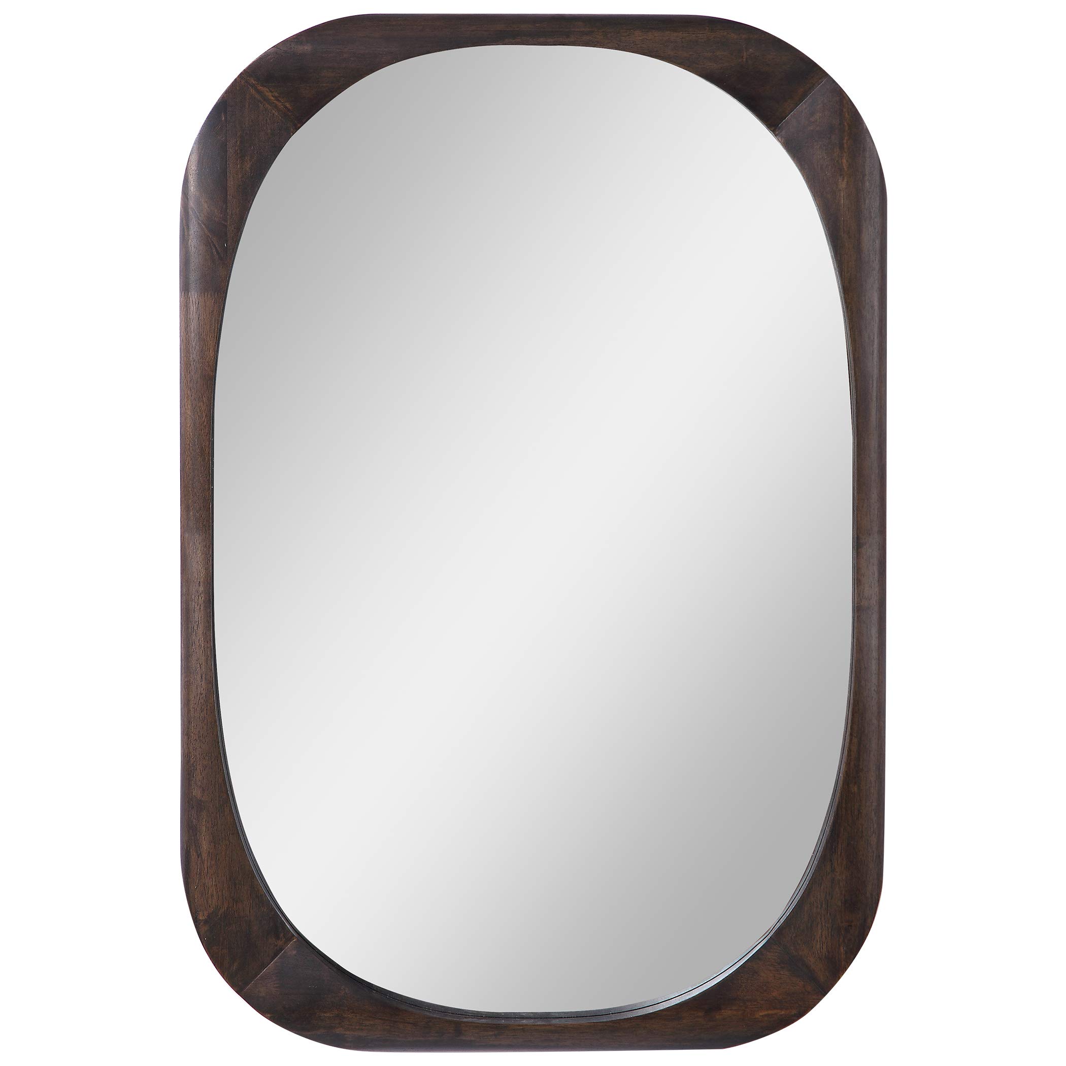 MY SWANKY HOME Mid Century Modern Oval Wood Wall Mirror - Vintage Geometric Dark Brown Vanity Mirror for Bedroom, Bathroom & Living Room Decor