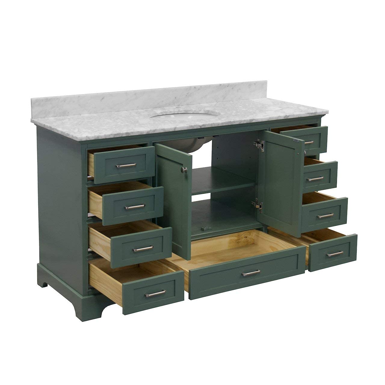 Harper 60-inch Single Bathroom Vanity with Carrara Marble Top & Sage Green Cabinet - Includes White Ceramic Sink | Modern Bathroom Furniture for Master Bath, Guest Bath & Powder Room | Italian Marble Countertop Vanity Set