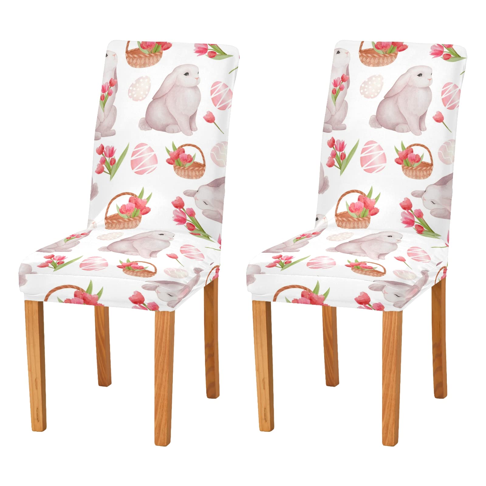 **Easter Bunny Eggs Chair Covers - Washable Stretch Dining Chair Covers Set of 4 - Kitchen Chair Slipcovers - Removable Seat Covers for Kitchen & Dining - Perfect for Easter Decor & Holiday Gatherings**