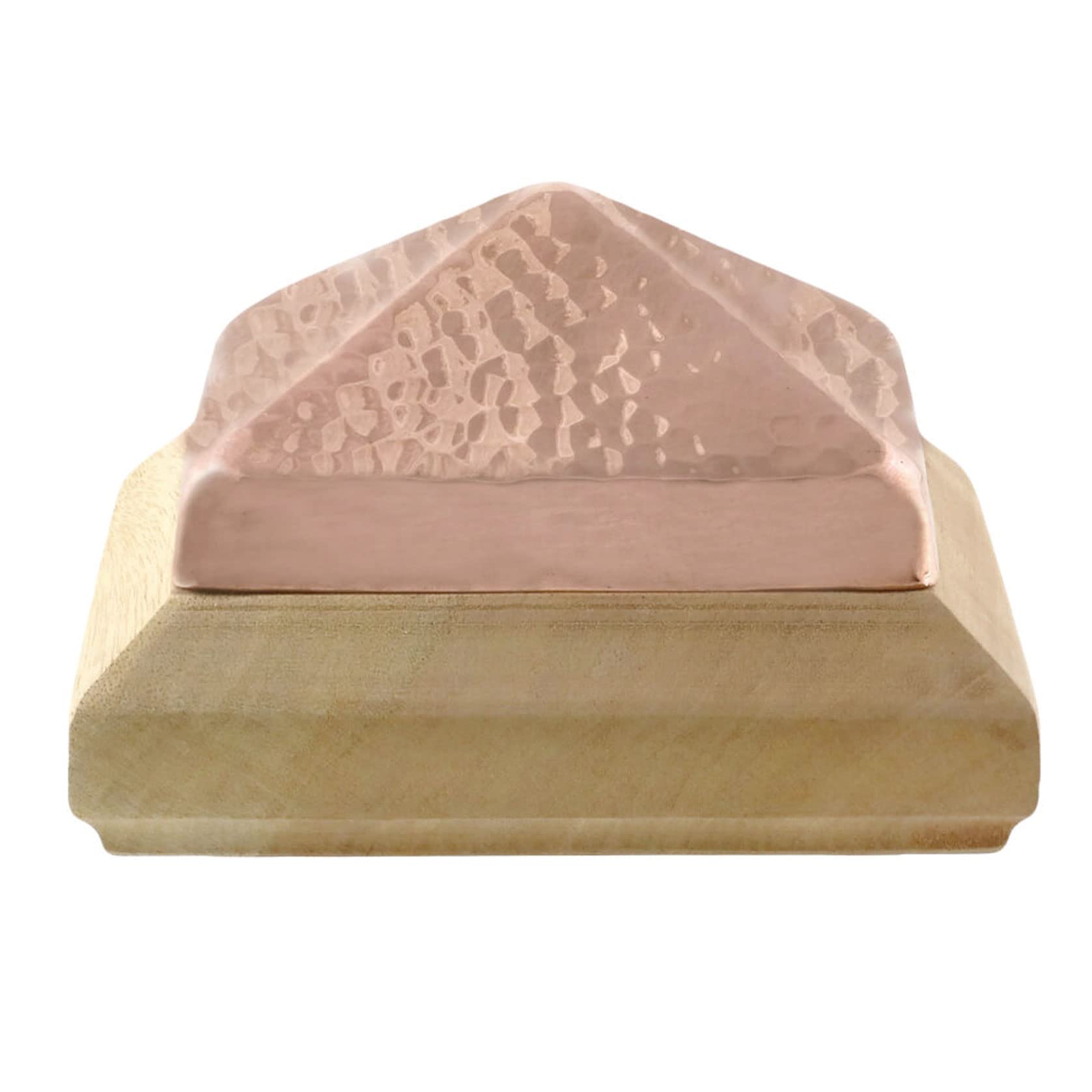 4x4 Traditional Flat Wood Post Caps with Hammered Copper Pyramid (3-Pack) - One-Piece Miterless Design for Fence & Deck Protection (3.5 Inch) - Weatherproof Outdoor Post Toppers for Porch, Garden & Patio Decor