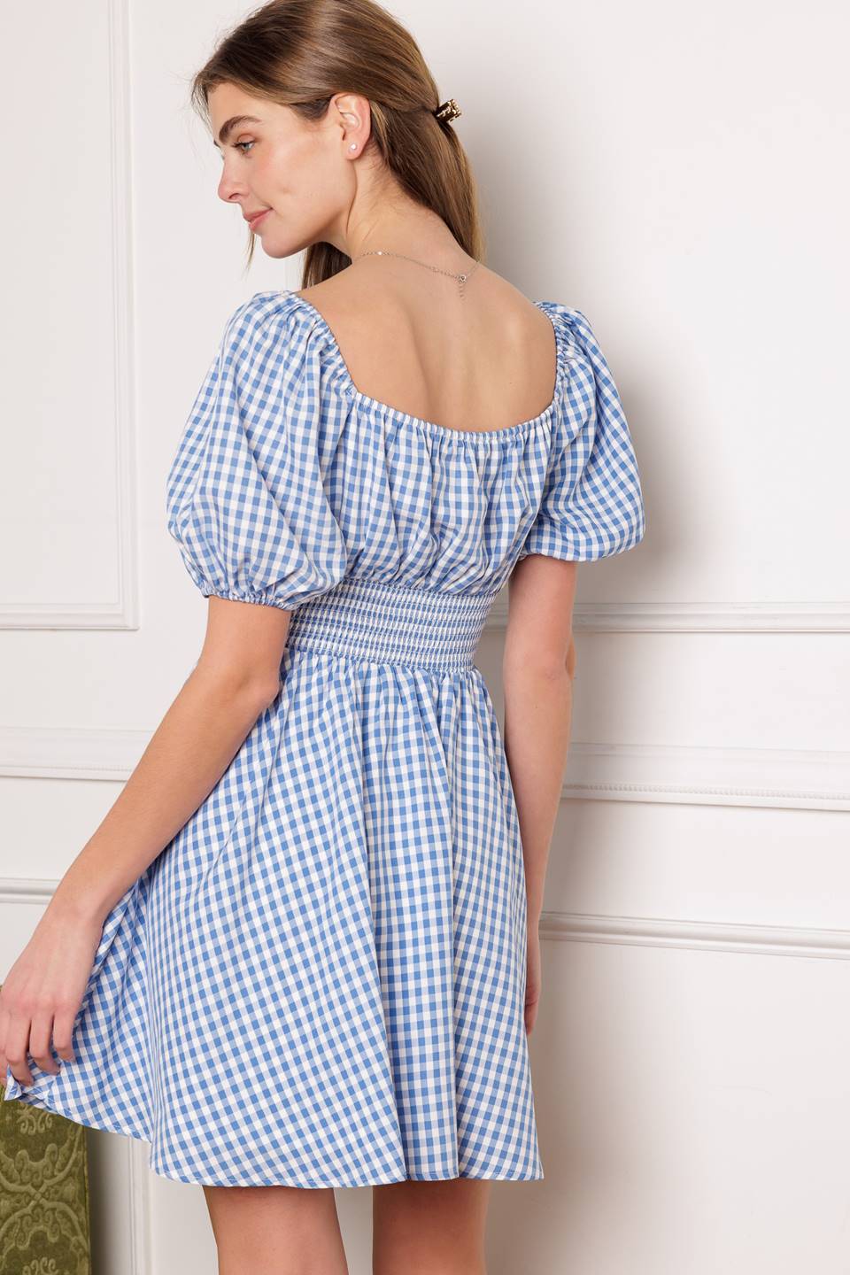 Kansas Skies Blue Gingham Mini Dress - Floral Print Summer Dress for Women | Perfect for Picnics, Beach Outings & Date Nights