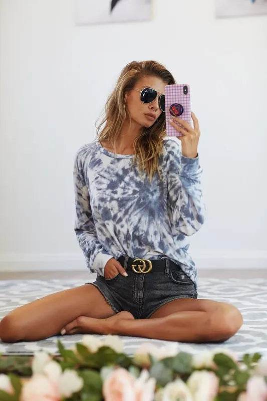 BiBi Tie Dye Print Terry T-Shirt for Women | Soft Cotton Casual Tee | Perfect for Summer Outfits, Beach Wear & Lounge