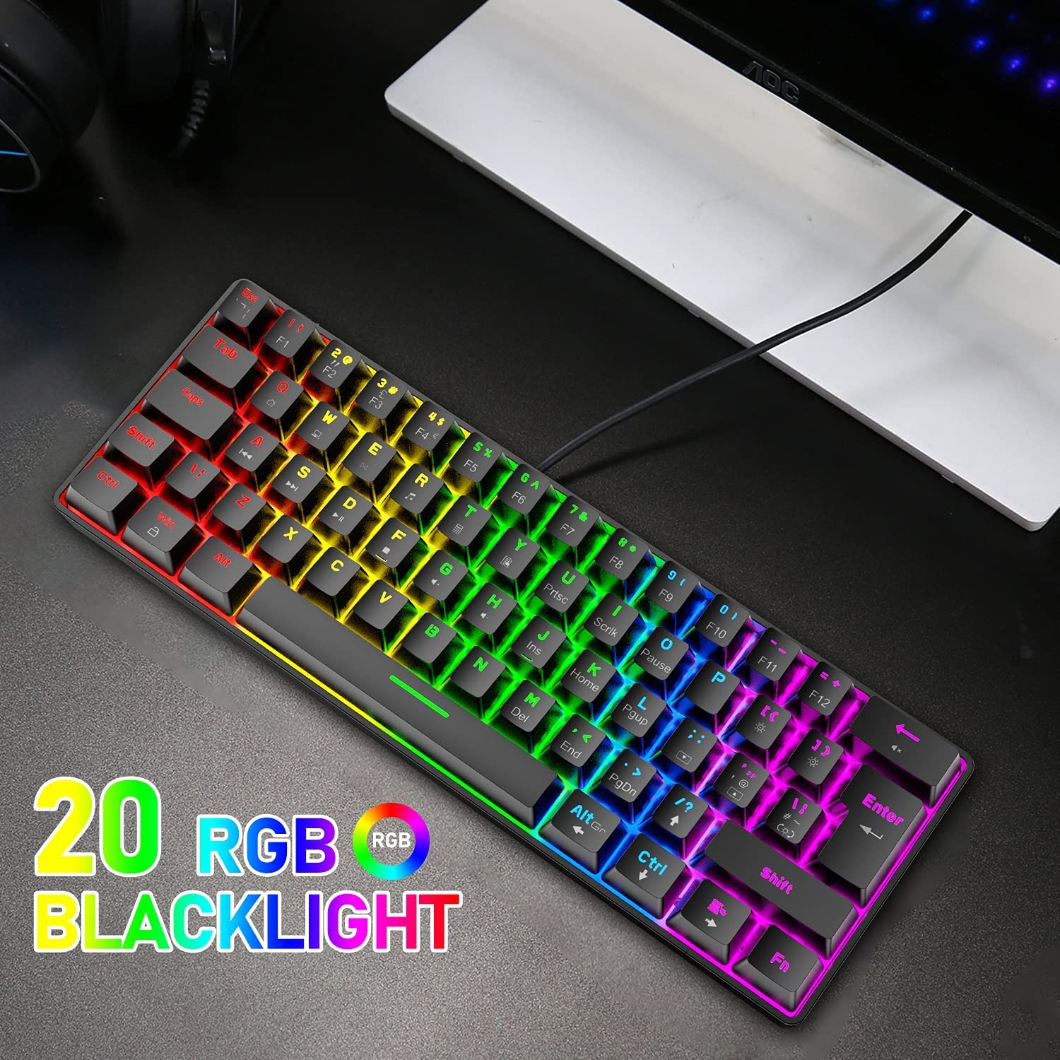 60% Wired Mechanical Gaming Keyboard & Mouse Combo - RGB Backlit for PC/Mac Gaming
