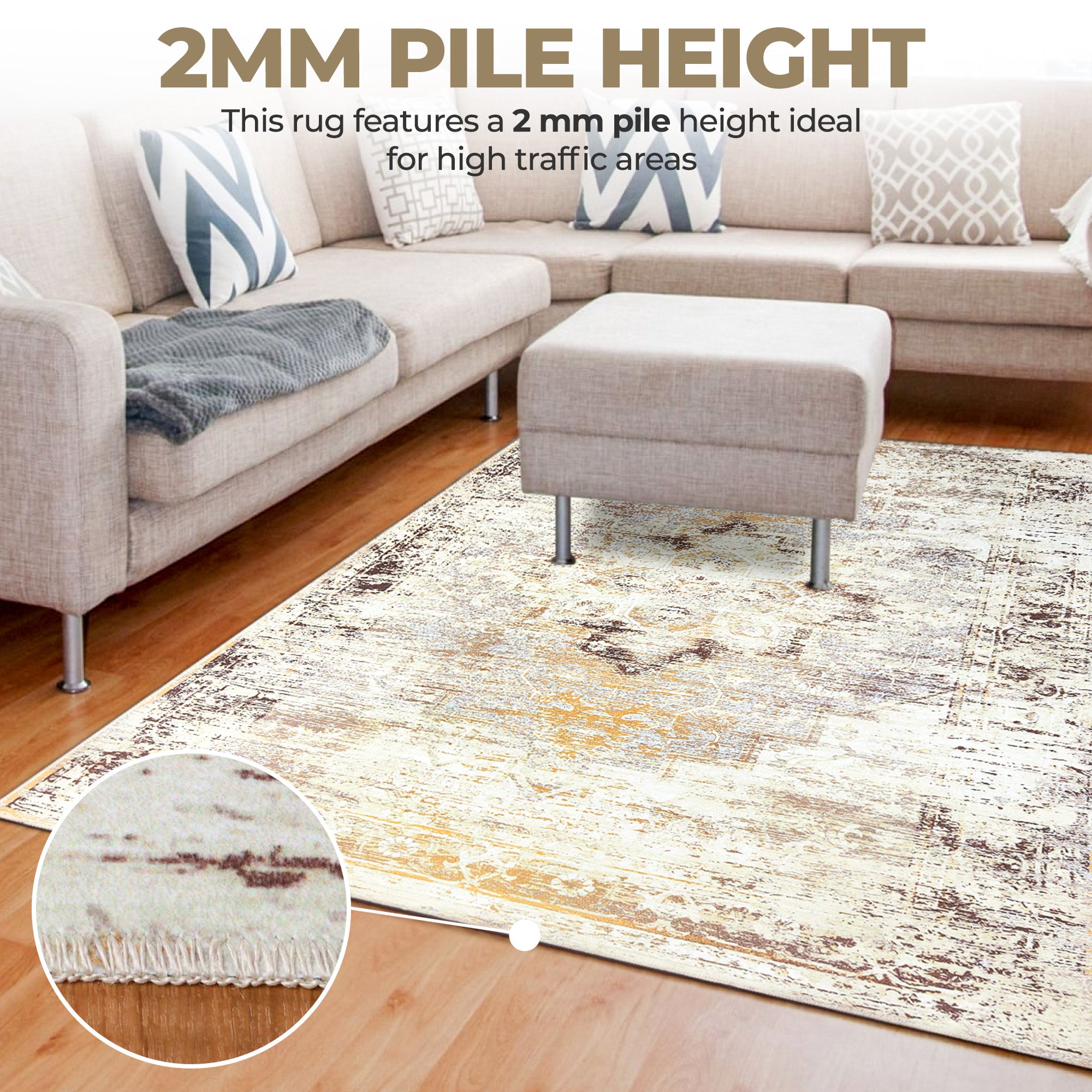 Dove Rustic Machine Washable Indoor Area Rug - Soft Non-Slip Living Room Carpet, Bedroom Runner Rug for Home Decor (5x8 ft, Beige) | Perfect for Cozy Spaces, Entryways & High Traffic Areas