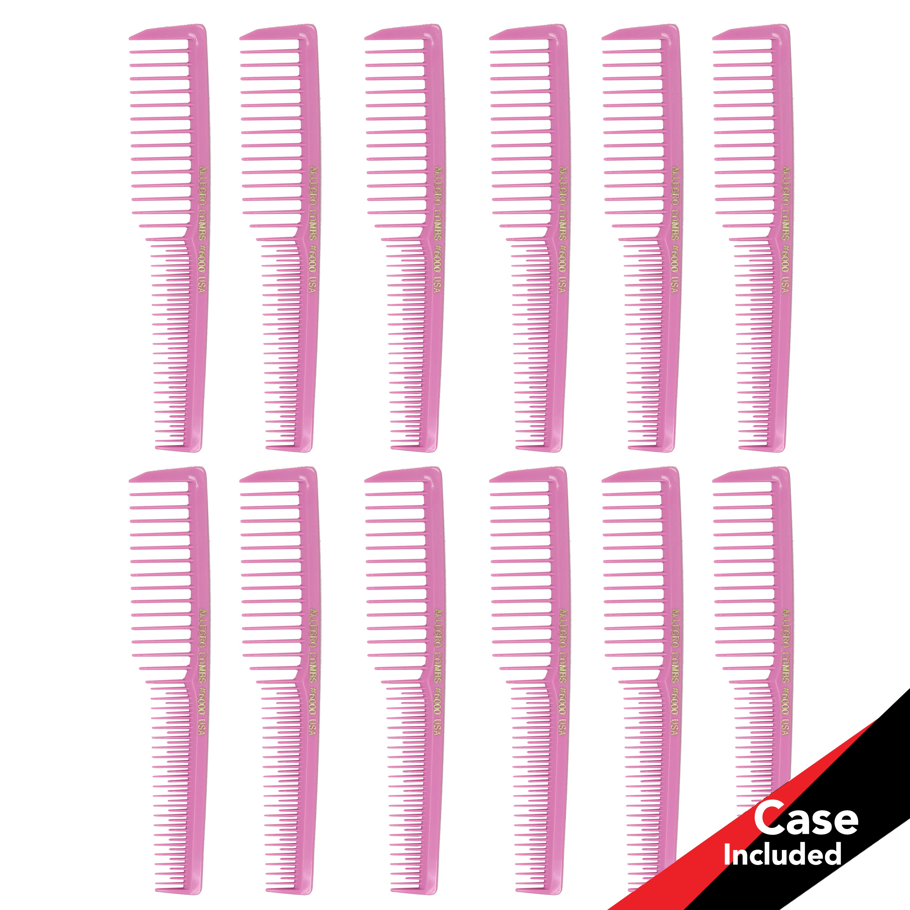 Allegro Combs #6000 Wide Tooth Teasing Vented Hair Comb - 12 Pack for Styling, Detangling & Volumizing - Perfect for Salons, Home Use & Travel