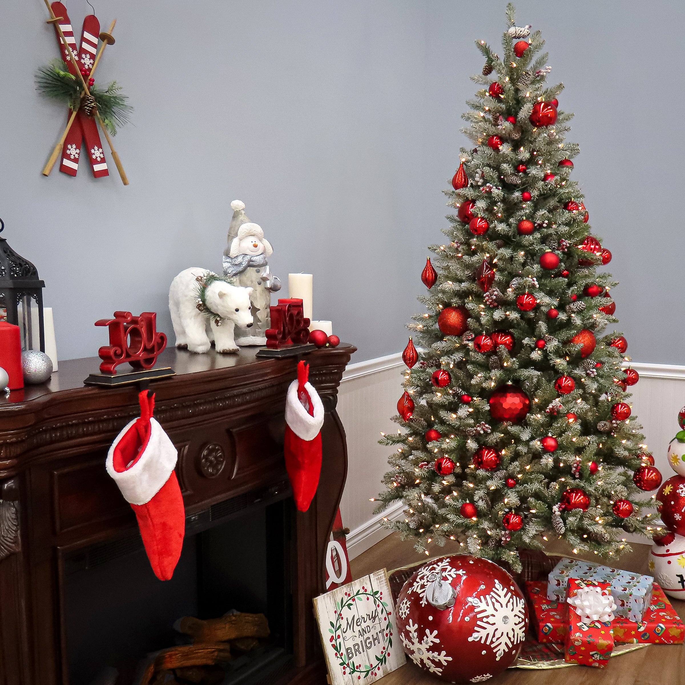 7.5 ft Pre-Lit Dunhill Fir Slim Artificial Christmas Tree with 500 Clear LED Lights - Perfect for Small Spaces & Holiday Decor