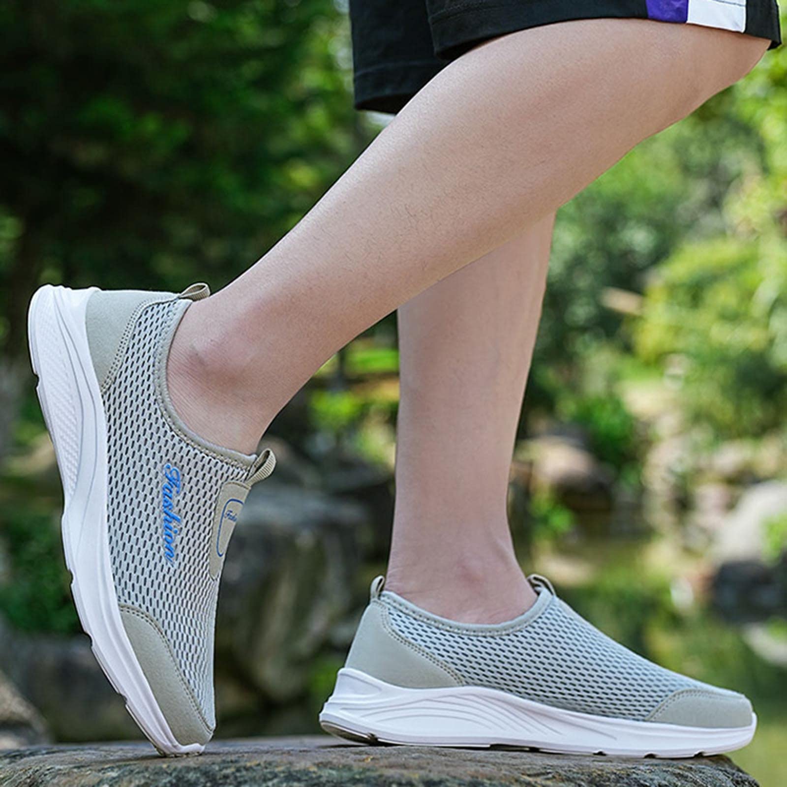 **Comfortable Plus Size Couple Sneakers for Women & Men - Lightweight Summer Running Shoes with Elastic Socks Design - Grey Size 9 - Perfect for Casual Wear, Walking & Outdoor Activities**