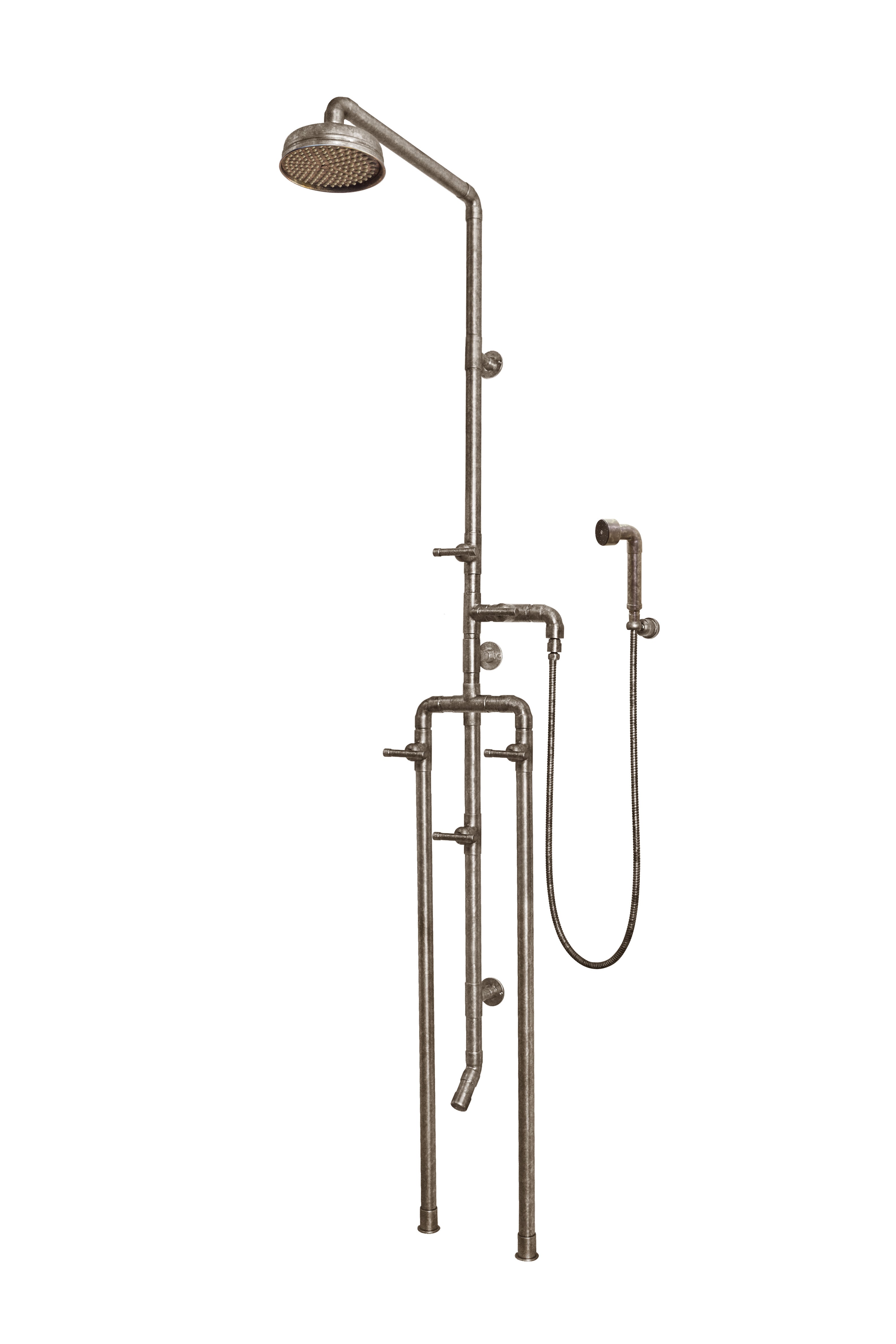 Exposed Floor Mount Shower System with Rain Shower Head, Hand Shower & Foot Wash - Perfect for Modern Bathrooms, Spa-Like Showers, and Luxury Home Renovations