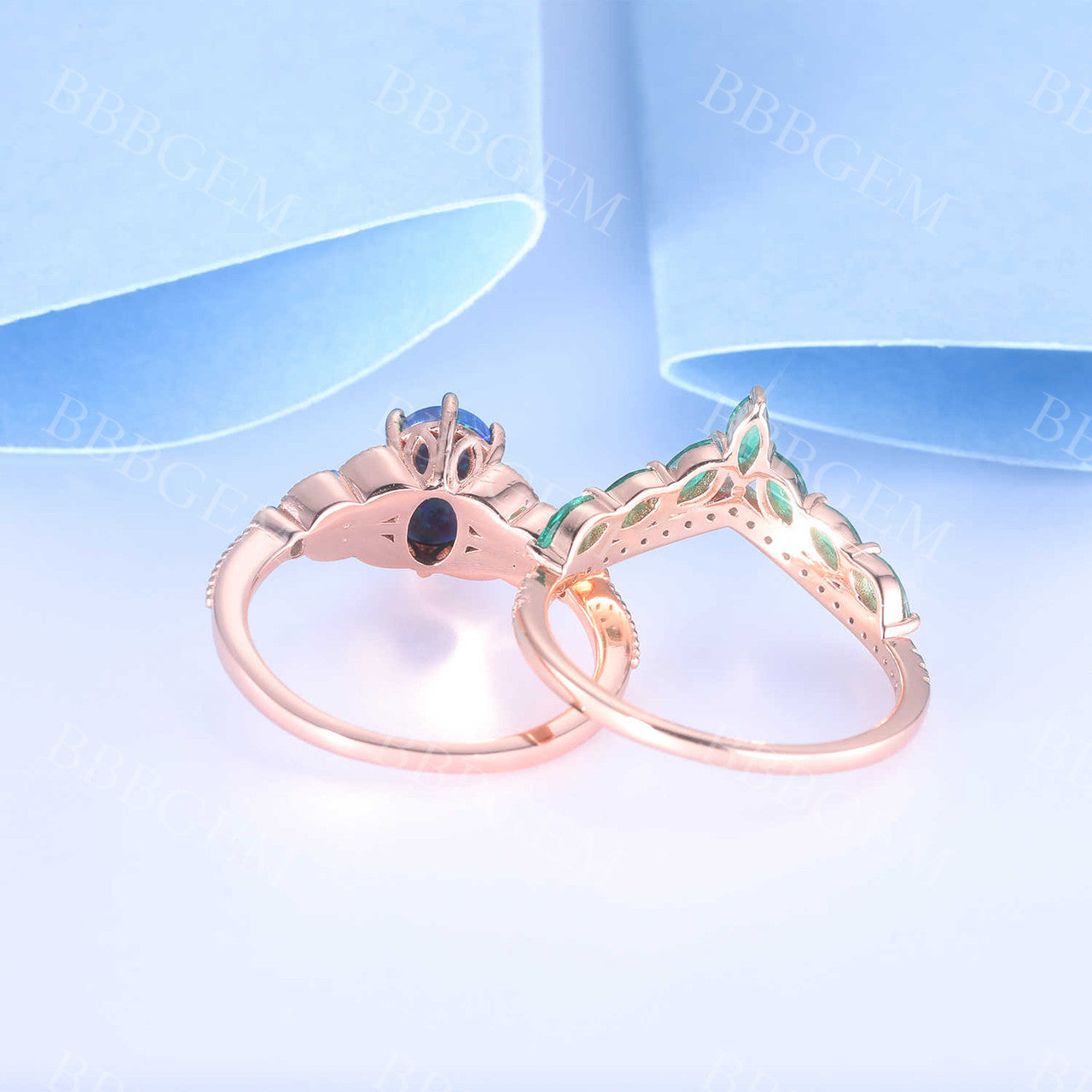 Oval Black Opal Ring with Diamond & Emerald Crown - Elegant Eternity Wedding Band Set for Women | Perfect for Engagement, Anniversary & Special Occasions