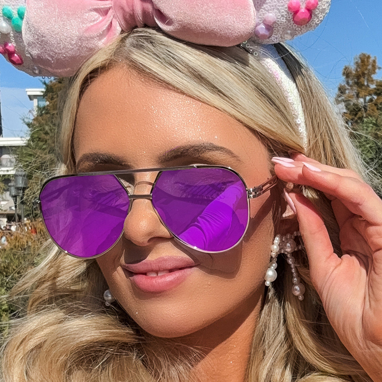 Untangled x Emily Tangle-Free Mirrored Purple Aviator Sunglasses for Women - UV Protection, Fashionable & Lightweight - Perfect for Driving, Beach & Outdoor Activities