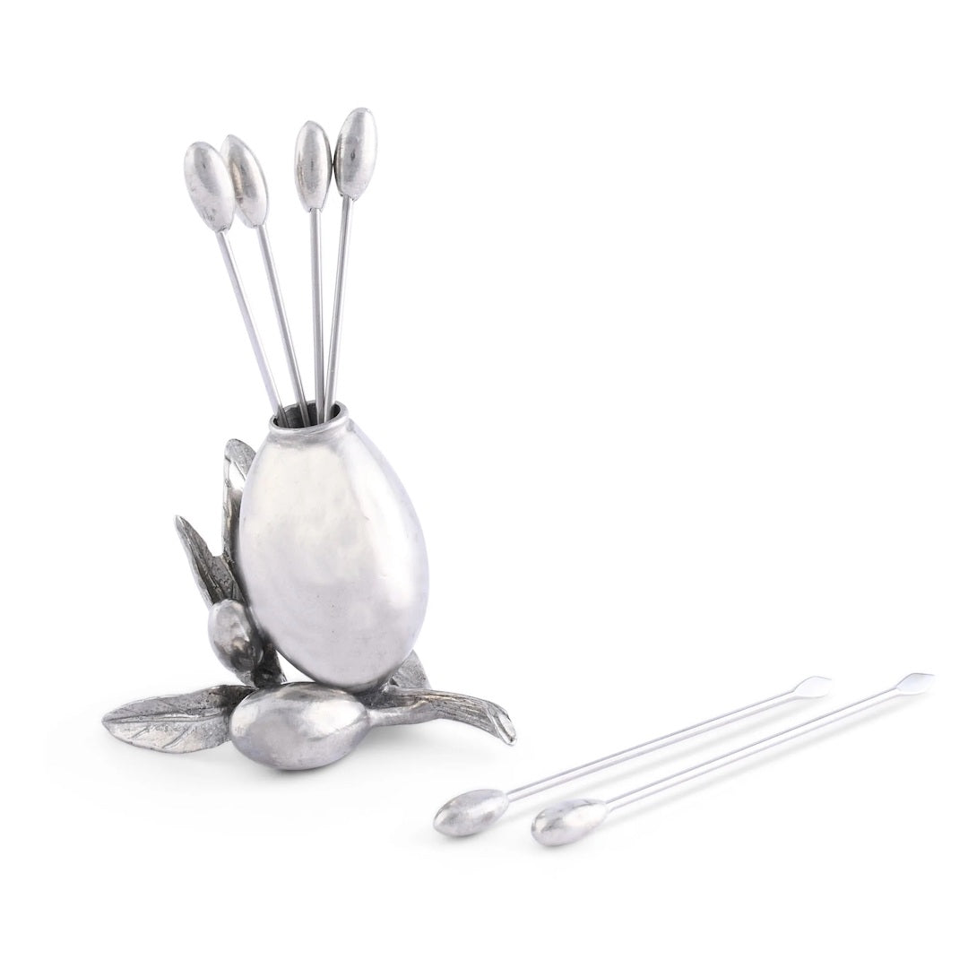 Premium Olive Cheese Picks Set of 6 - Stainless Steel Appetizer Skewers for Charcuterie Boards, Wine & Cheese Parties, and Gourmet Entertaining