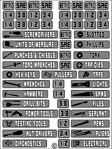 INXIS 105-Piece Tool Box Organizer Labels - Durable Pre-Printed Tool Drawer Dividers for Workshop & Garage Organization (Perfect for Mechanics, DIYers & Home Improvement)