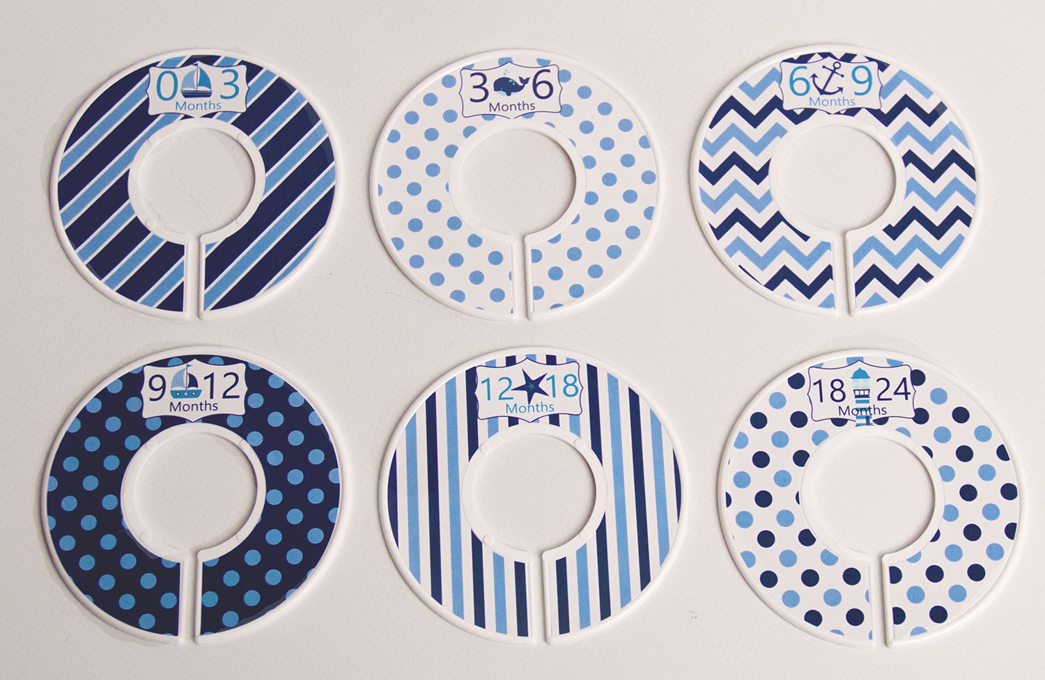 Nautical Blue Baby Boy Nursery Closet Hangers - Set of 6 for 1.25 Inch Rod | Perfect for Organizing Newborn & Toddler Clothes