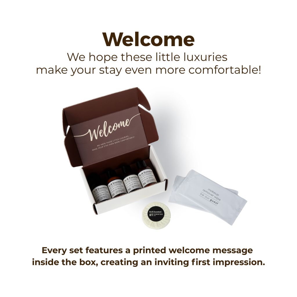 R&R Essentials Premium Hotel Toiletry Kits in Luxury Display Boxes - Travel Size Toiletries for Hotels, Gifts & Vacation Essentials