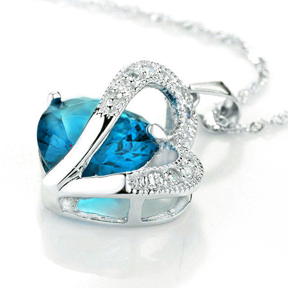 Elegant MABELLA Simulated Gemstone Double Heart Pendant Sterling Silver Necklace for Women - Perfect Gift for Valentine's Day, Anniversary & Romantic Occasions