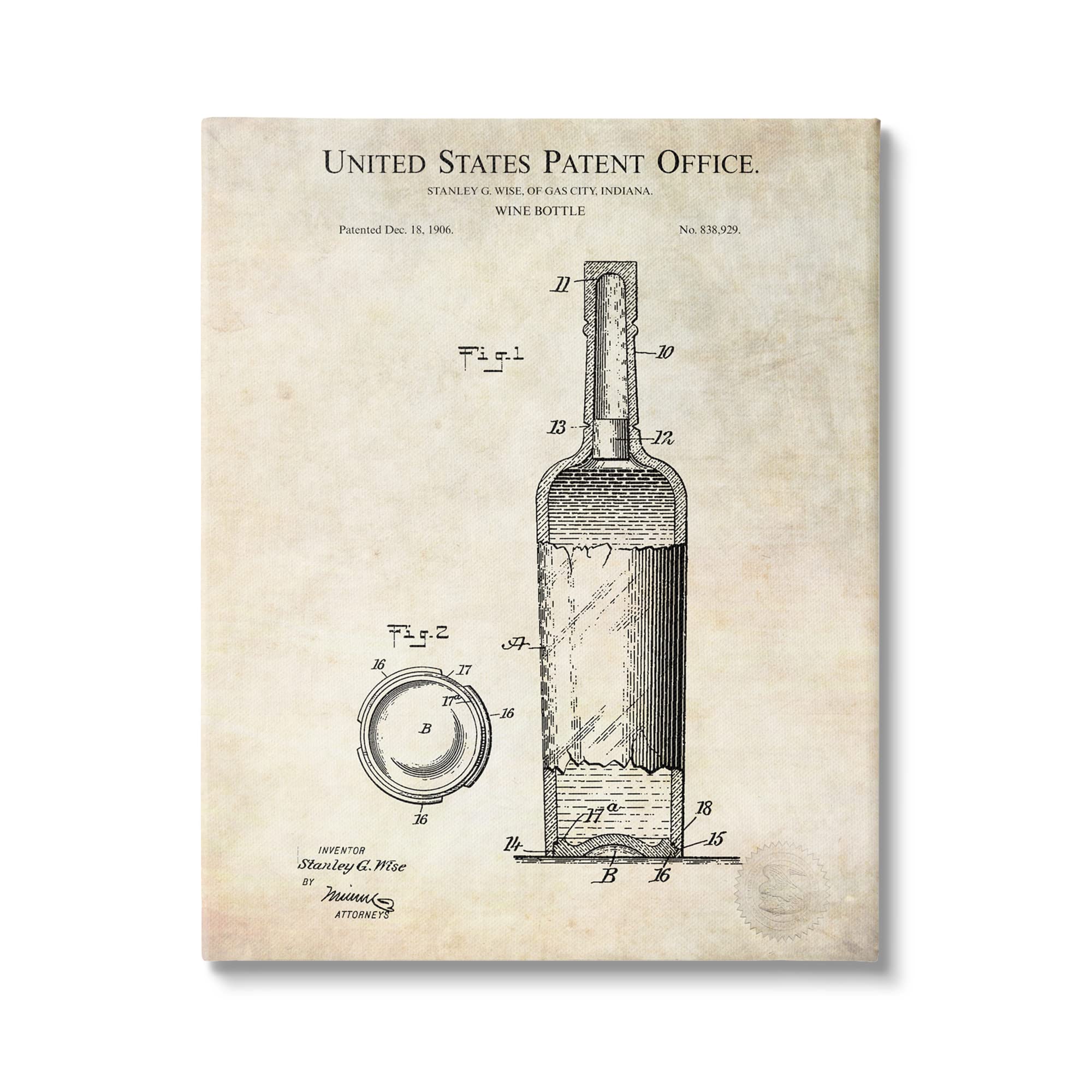 Stupell Industries Patent Text Detailed Wine Bottle Diagram Drawing by Karl Hronek - Perfect for Wine Enthusiasts, Home Bar Decor & Gift Ideas