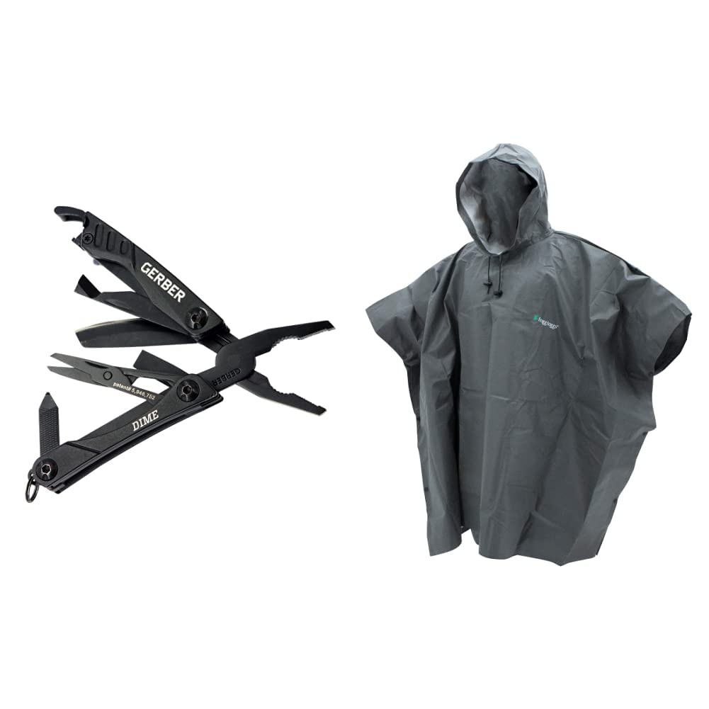 1. **Gerber Gear 30-000469N 12-in-1 Dime Multitool Mini - Needle Nose Pliers, Pocket Knife & Keychain (Black) - Compact EDC Tool for Camping, Hiking & Everyday Carry**   2. **FROGG TOGGS Standard Ultra-Lite2 Waterproof Breathable Poncho (Carbon Black, One Size) - Lightweight Rain Gear for Outdoor Activities, Hiking & Emergency Preparedness**