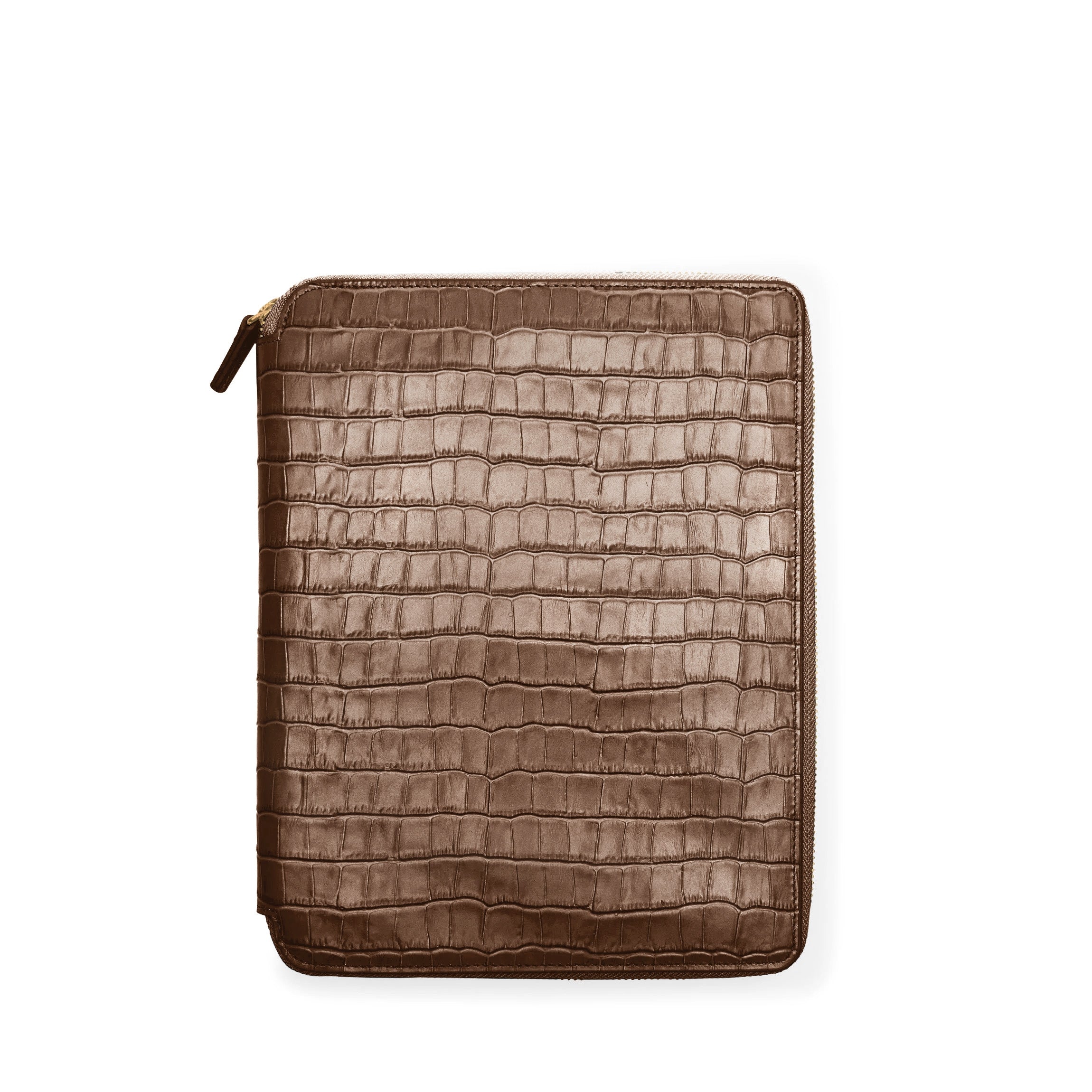 Professional B5 Zippered Padfolio Organizer - Cocoa Croc Leather Portfolio with Notepad Holder for Business Meetings, Office & School Supplies