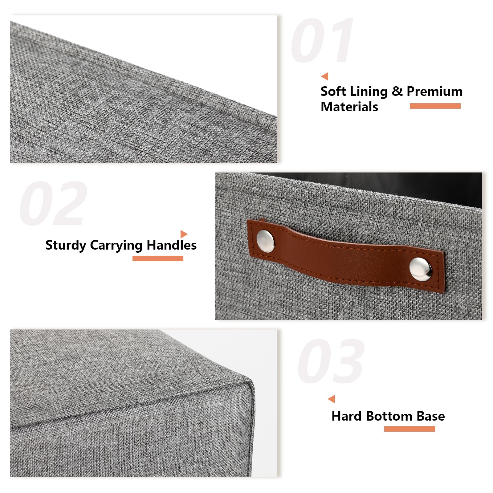DULLEMELO 3-Pack Foldable Storage Baskets - Large Fabric Bins for Clothes, Toys & Nursery Organization (Gray) - Perfect for Shelves & Closets