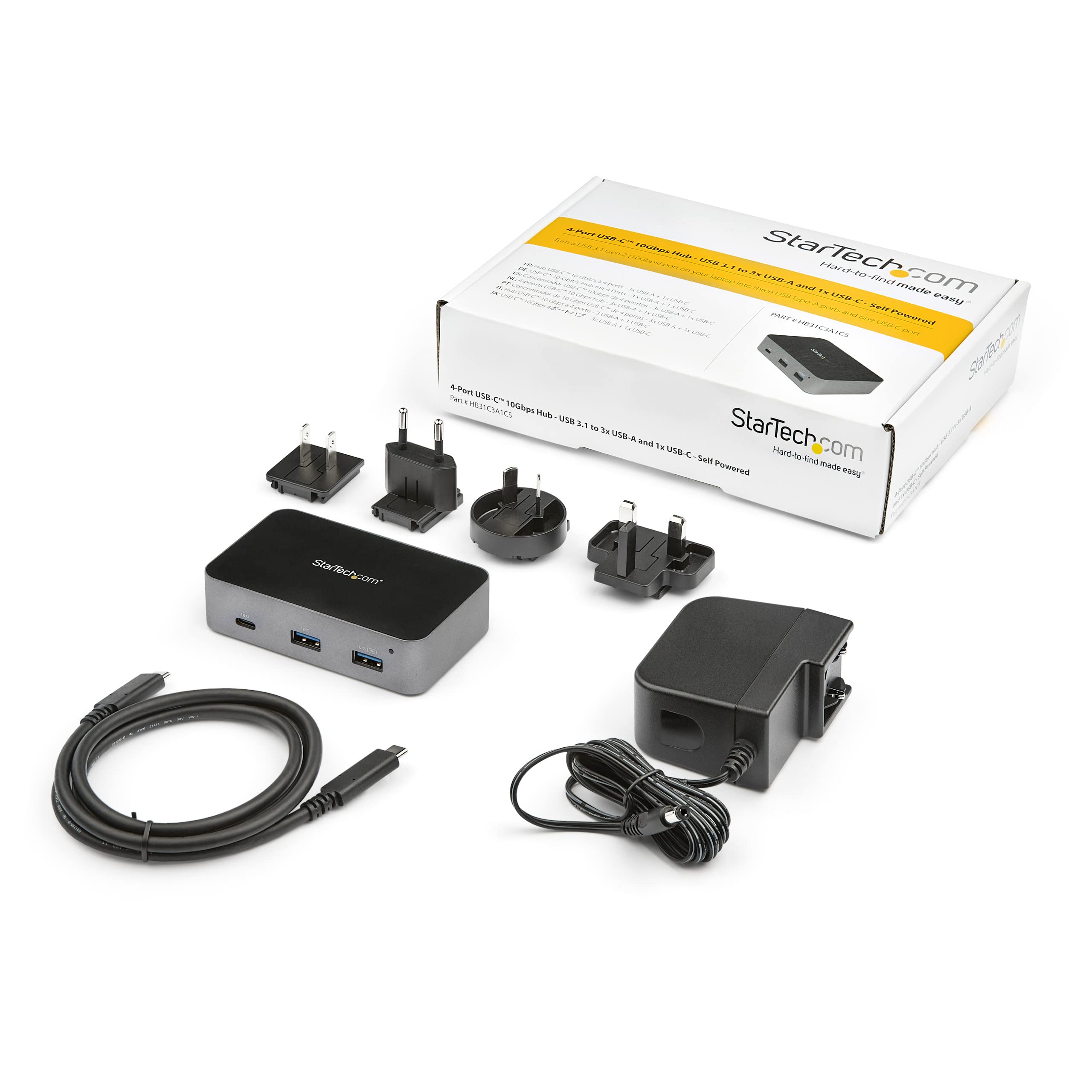 StarTech.com 4-Port USB C Hub with 3 USB-A & 1 USB-C Ports - 10Gbps USB 3.1 Gen 2 High Speed Data Transfer - Includes Universal Power Adapter - Perfect for Laptop, Desktop & Workspace Connectivity (HB31C3A1CS)