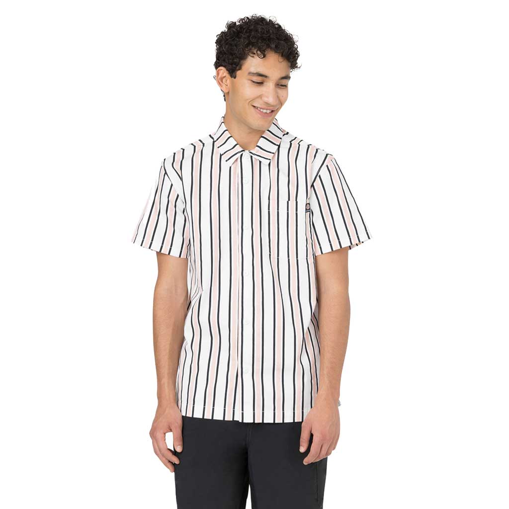 Dickies Skate Woven Shirt for Men - White/Lotus/Black Stripe Casual Button-Up Shirt | Perfect for Skateboarding, Streetwear & Everyday Fashion