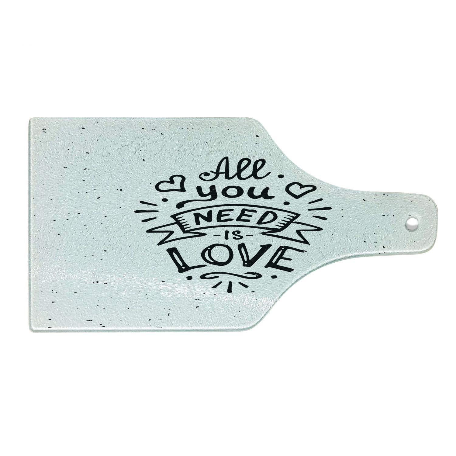 Ambesonne Vintage Love Cutting Board - Retro Hippie Style with 'All You Need is Love' Inscription, Tempered Glass Serving Board for Kitchen & Dining, Wine Bottle Shape in Black & White - Perfect for Cheese Platters, Charcuterie Boards & Wine Pairing Parties