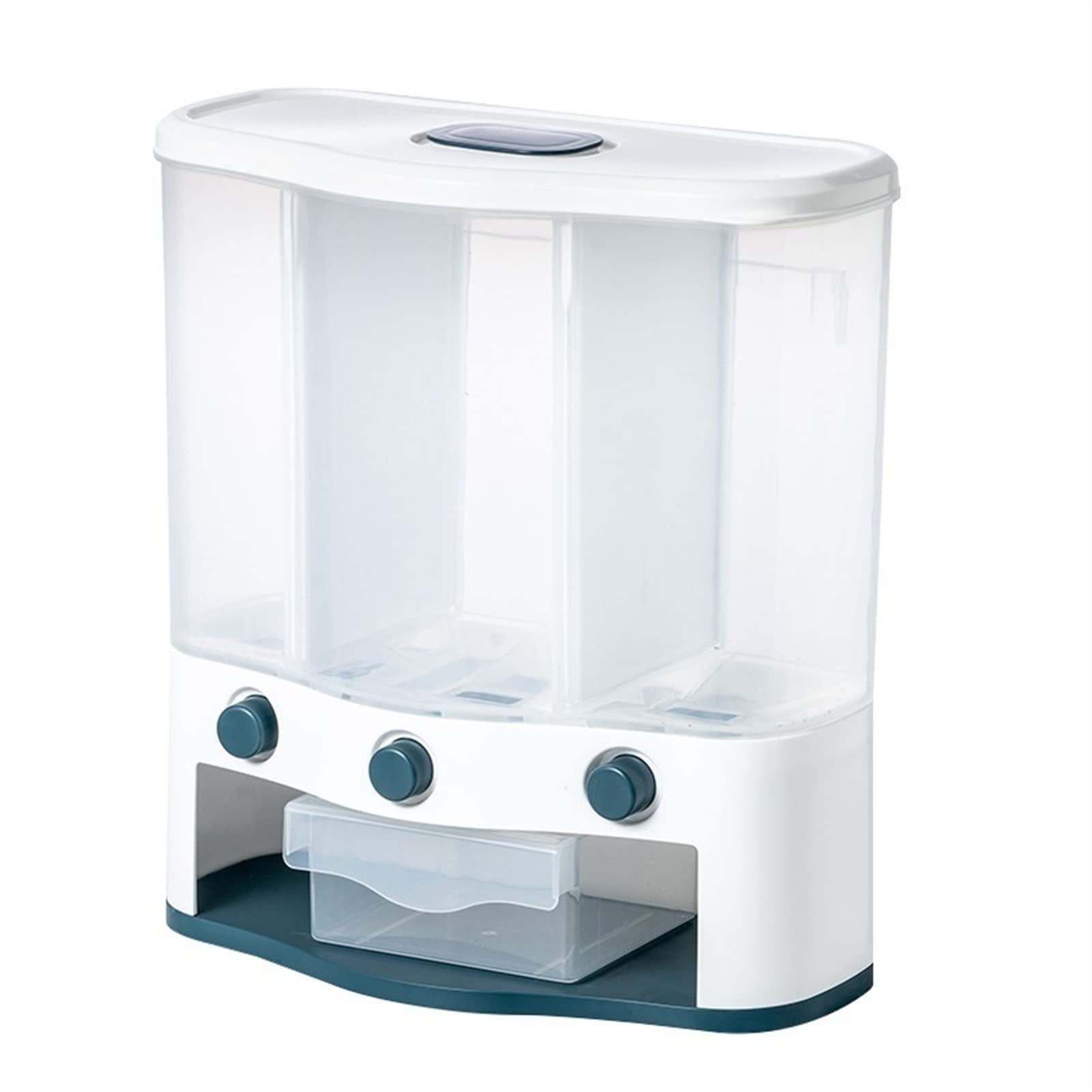 6L Wall-Mounted Rice Bucket & Cereal Dispenser - Automatic Food Storage Container with Transparent Design - Airtight Kitchen Grain Organizer for Rice, Pasta, Beans (Blue) - Perfect for Pantry Organization & Space Saving Kitchen Storage