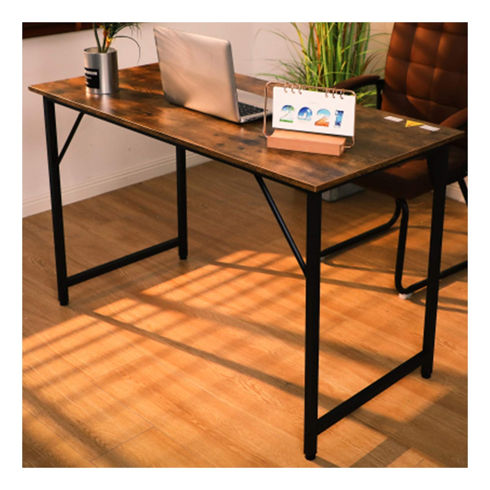 Industrial Style Computer Desk - Black Metal Frame & Charcoal Wood Top - Home Office Writing Desk for Laptop & PC Work - Perfect for Small Spaces, Remote Work & Study Areas