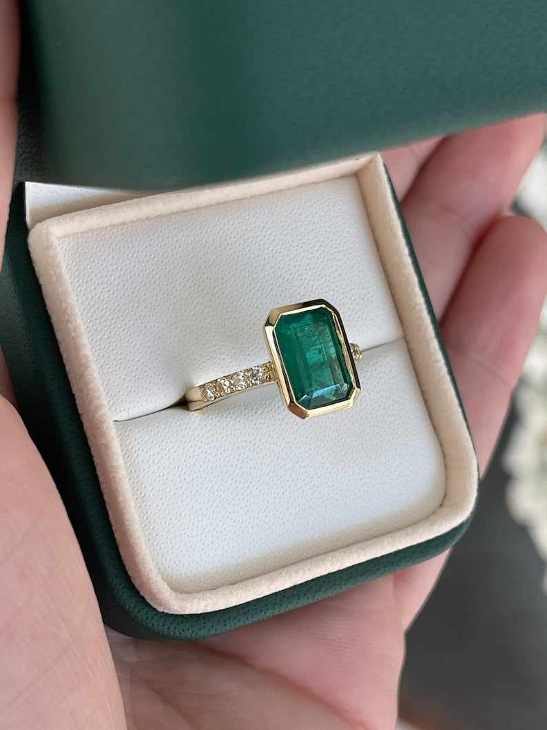 3.90tcw Genuine Emerald & Diamond Engagement Ring in 18K Gold - Perfect for Proposals, Anniversaries & Special Occasions