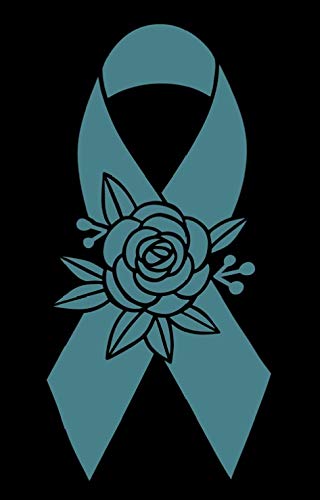 Floral Ovarian Cancer Awareness Ribbon Vinyl Decal - Teal Blue Car Sticker - Made in USA - Waterproof Decal for Car Windows, Laptops, Tablets, Water Bottles - 2.2